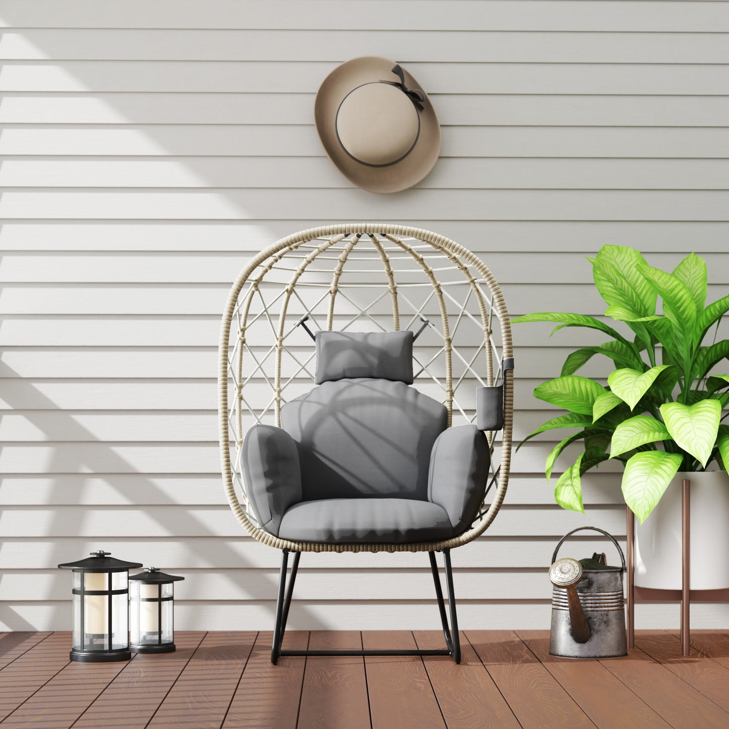 Rattan Egg Chair Outdoor Indoor Wicker Chair with Thickened Cushion