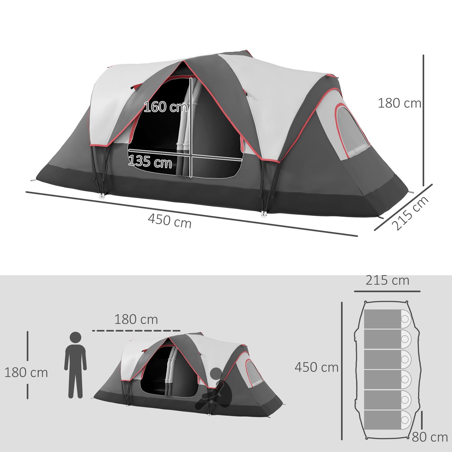 Camping Tent for 6-8 Man with 2000mm Waterproof Rainfly