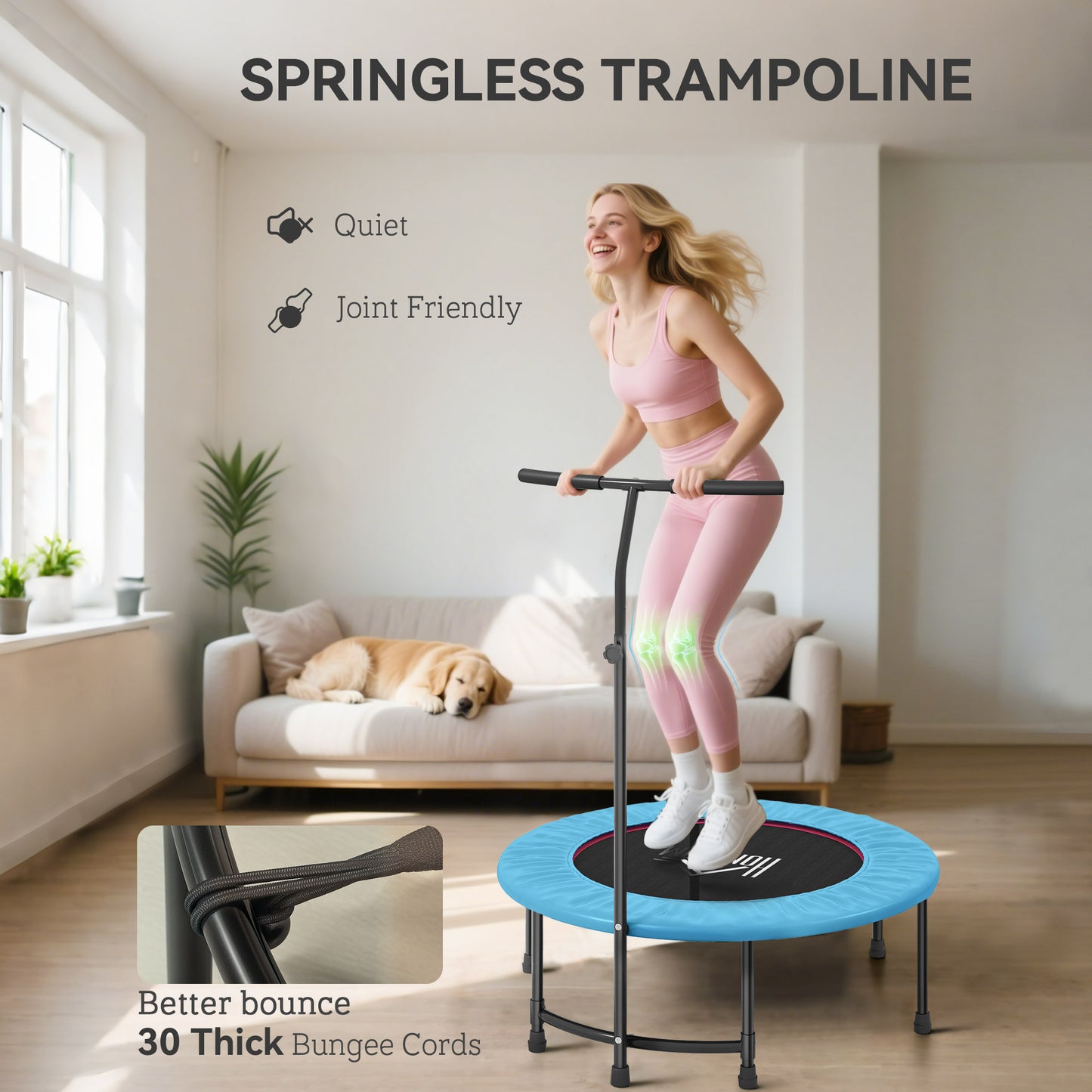 40" Fitness Trampoline with Adjustable Handle, Rebounder Trampoline