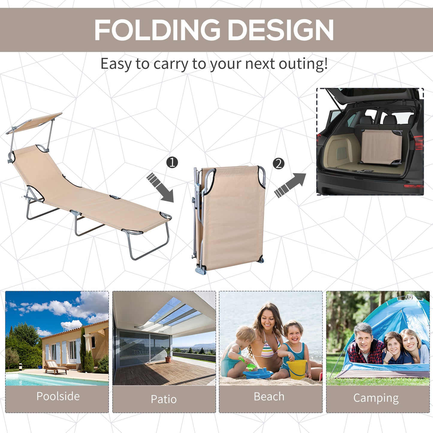 Folding Sun Lounger with Canopy