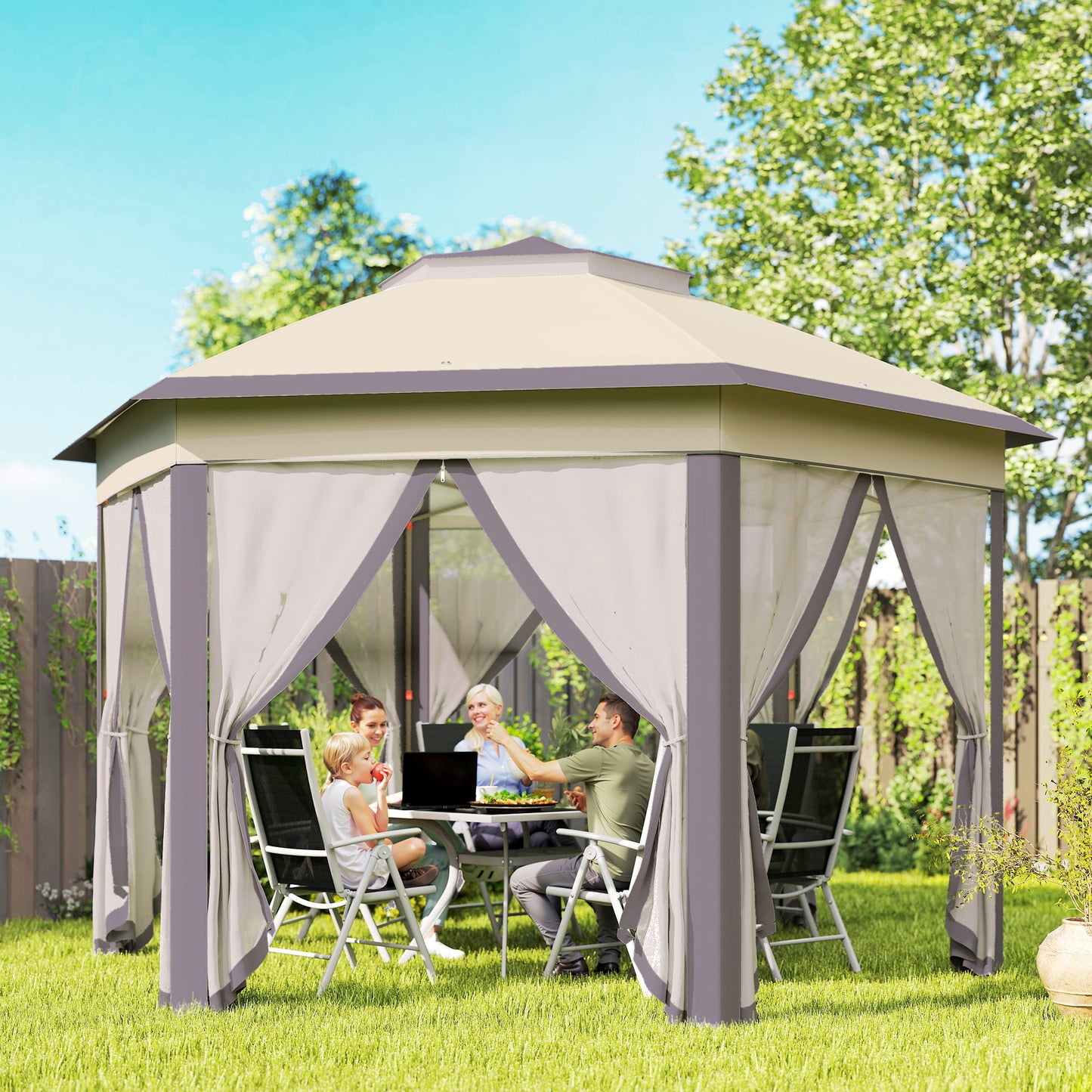 3 x 4m Garden Gazebo Hexagon Pop Up Gazebo Party Tent Canopy Double