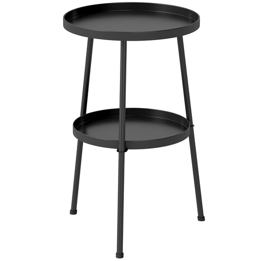 Patio Side Table, 2-Tier Round Coffee End Table