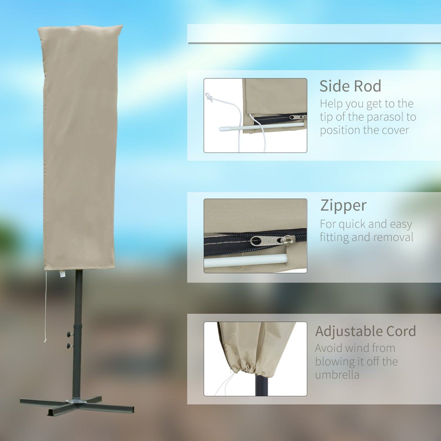 Outdoor Cantilever Umbrella Cover with Rod, Zipper