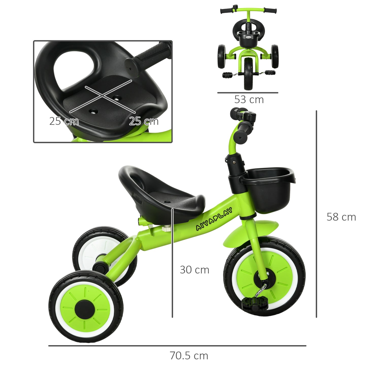 Kids Trike, Tricycle, with Adjustable Seat, Basket, Bell