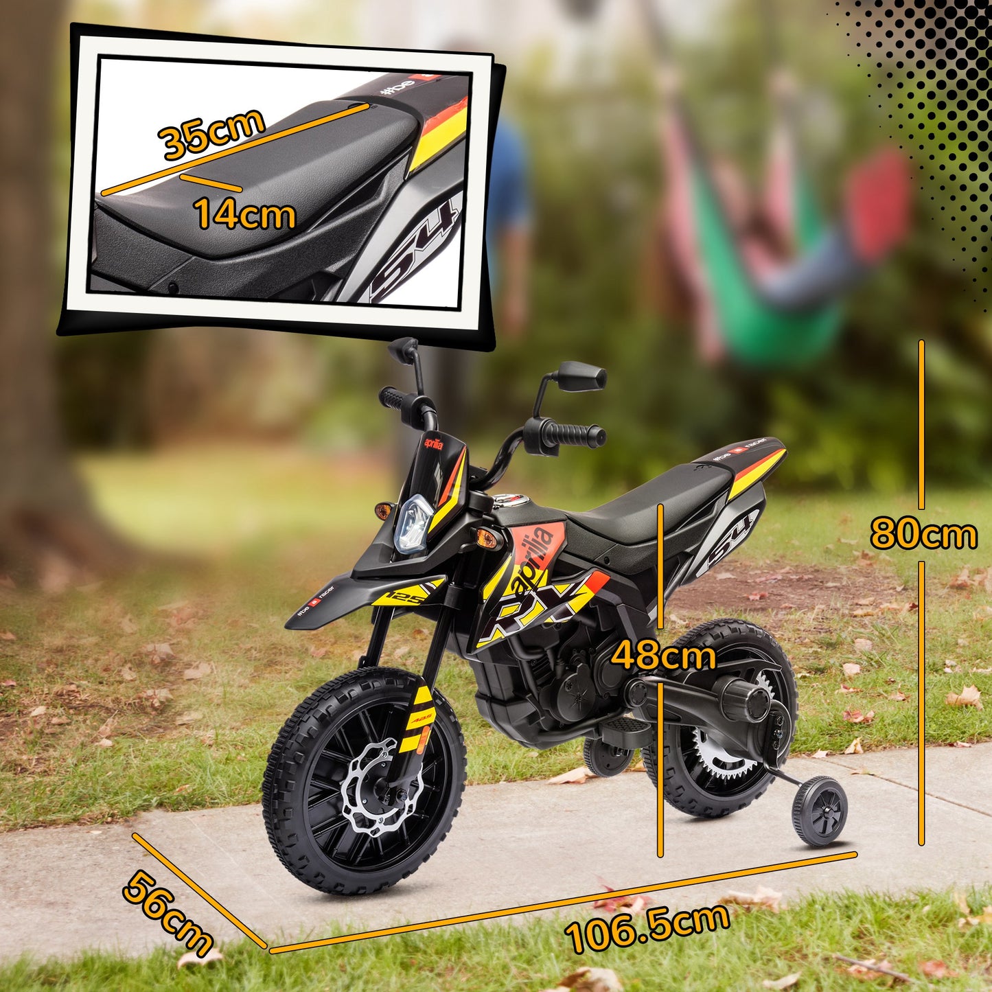 12V Aprilia Licensed Kids Motorbike with Training Wheels