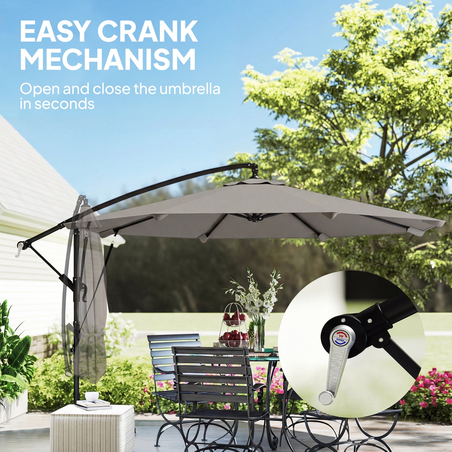 3 m Cantilever Parasol with Protective Cover and Wind Ropes