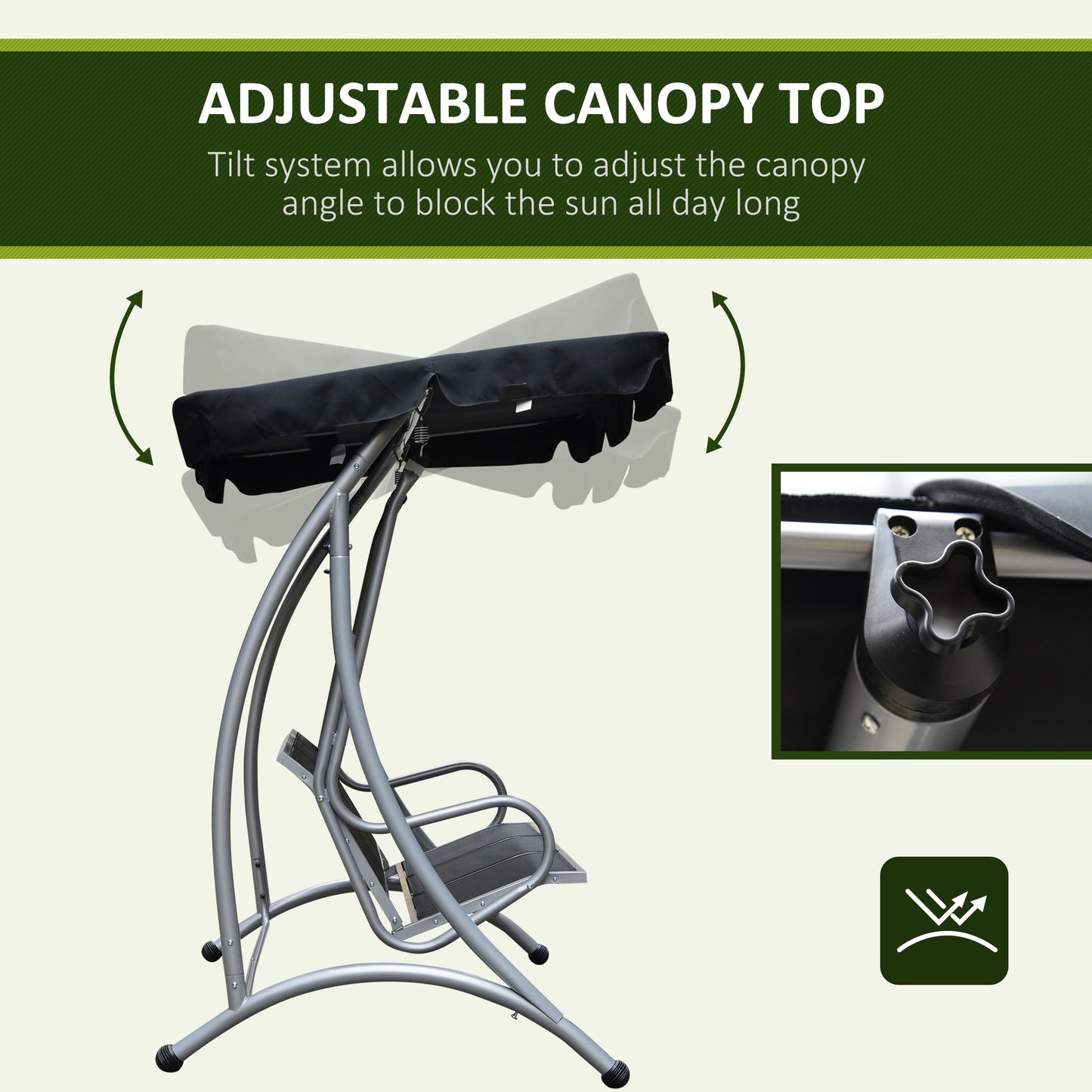 Three Person Steel Outdoor Porch Swing Chair Bench with Canopy Cover