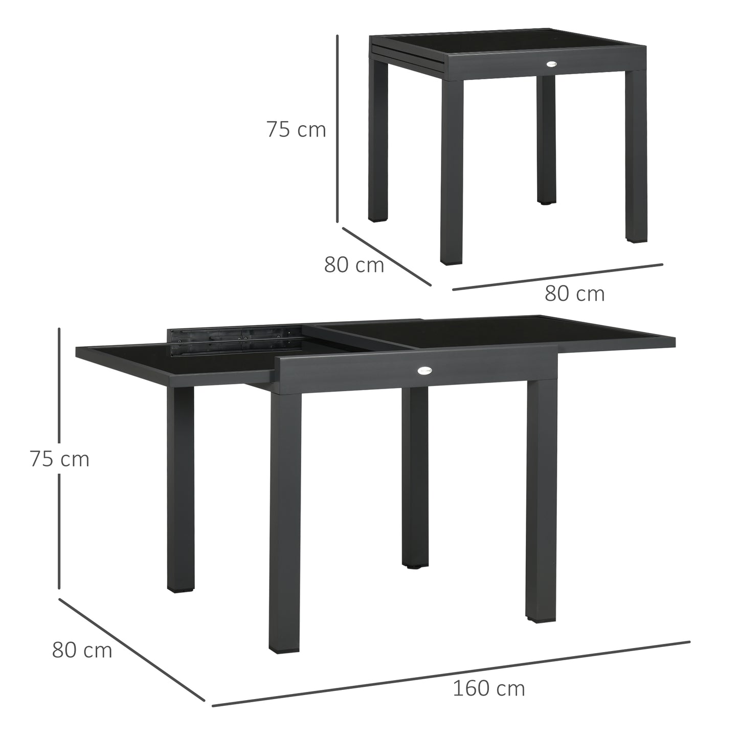 Extending Garden Table, Outdoor Dining Table with Aluminium Frame