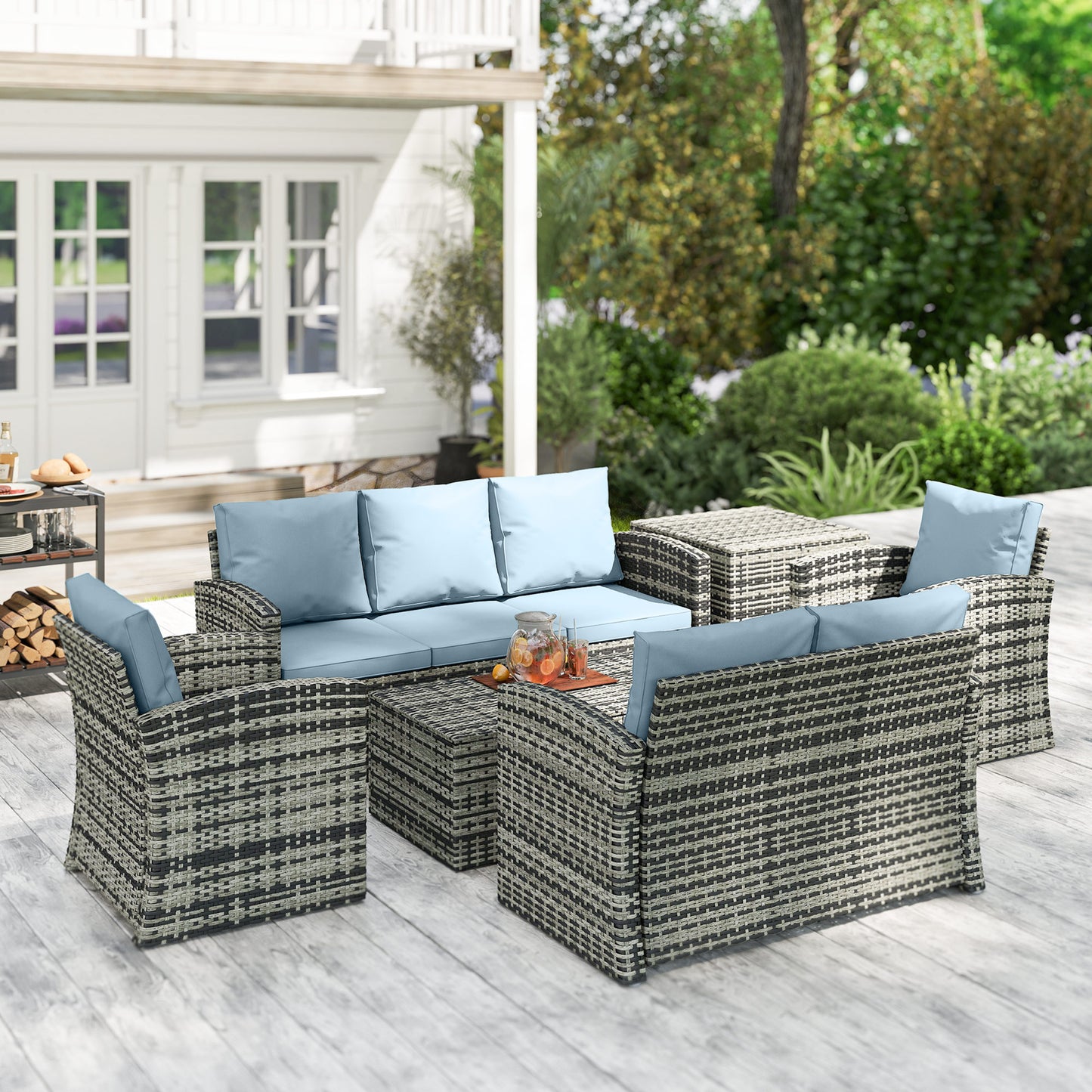 6 Pieces Rattan Garden Furniture Set