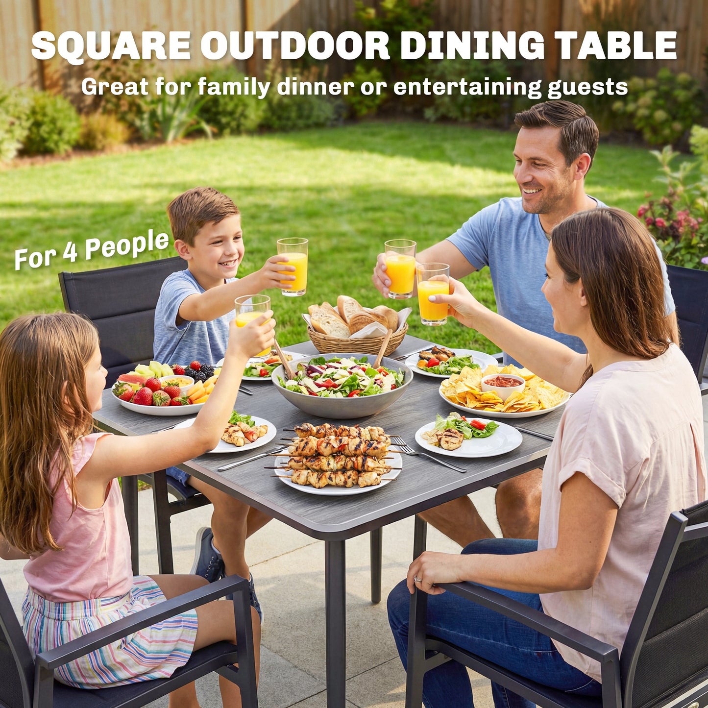 Garden Dining Table for 4, 85 cm Square Outdoor Table