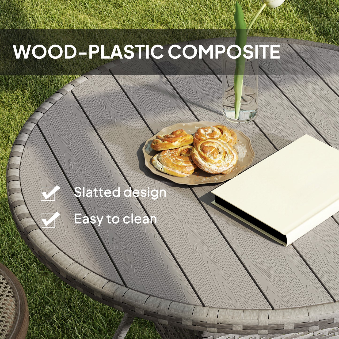 90 cm Wood-Effect Rattan Garden Table