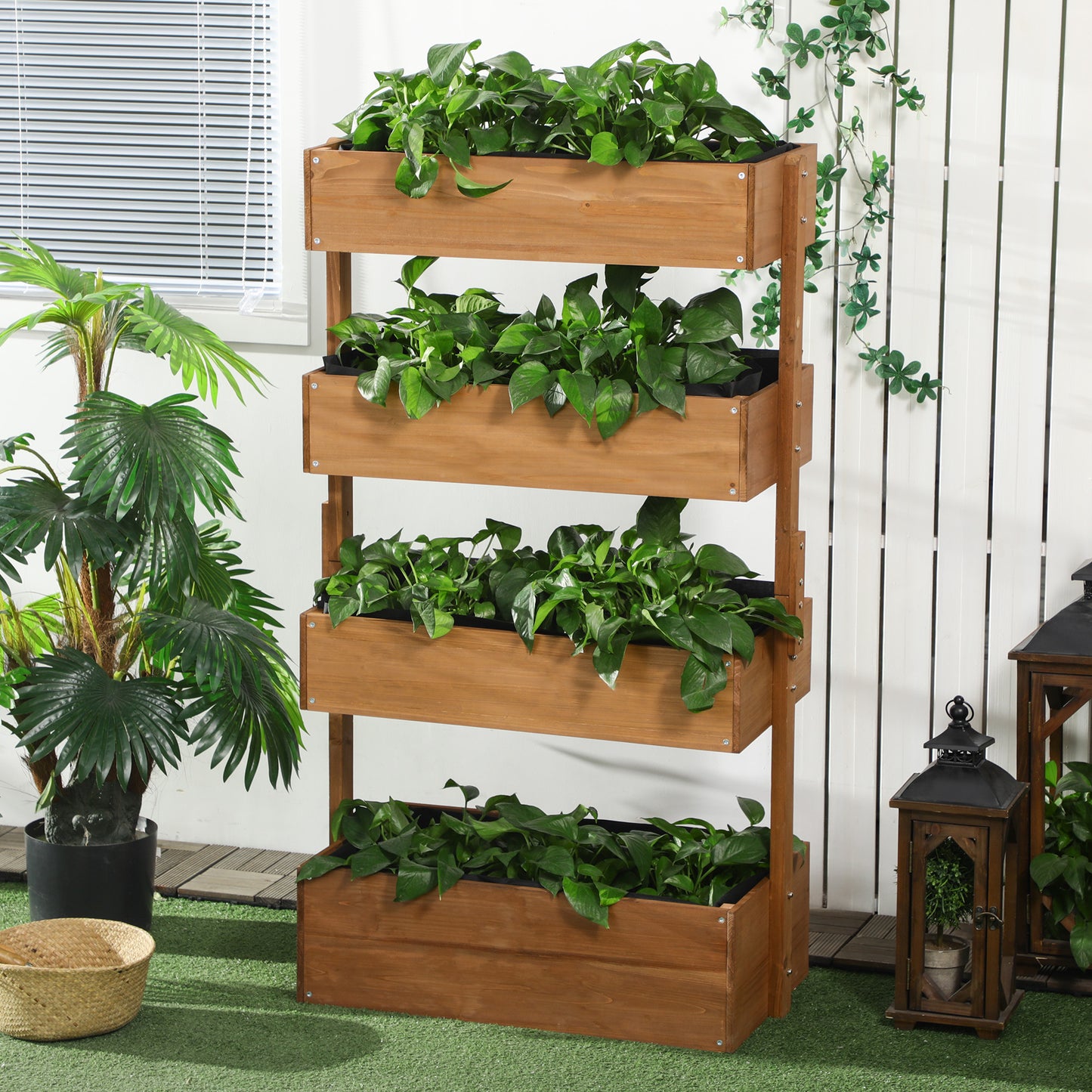 Four-Tier Basket Wooden Plant Stand
