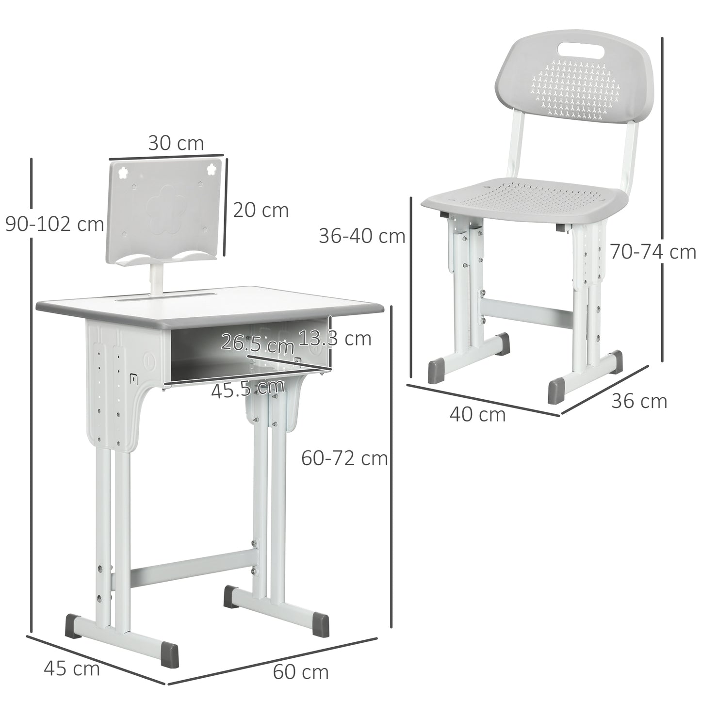 Kids Adjustable Desk and Chair Set, Book Stand, Pen Slot