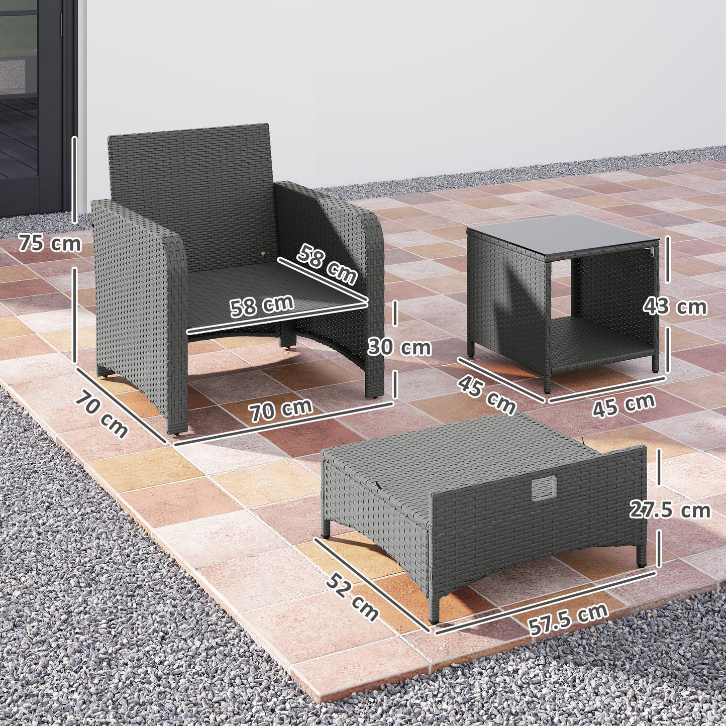 Five Piece Rattan Garden Furniture Set with 2-Tier Coffee Table