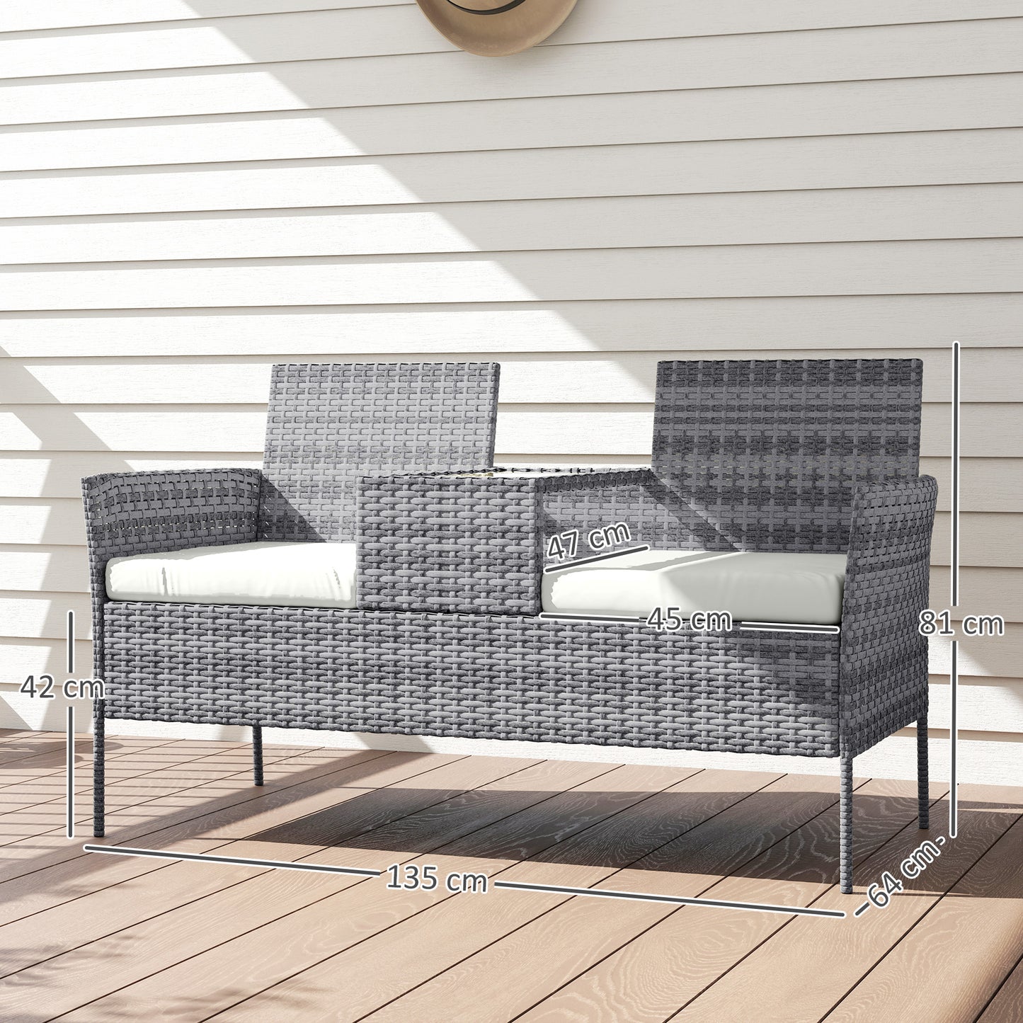 Two-Seat Rattan Chair, with Middle Table