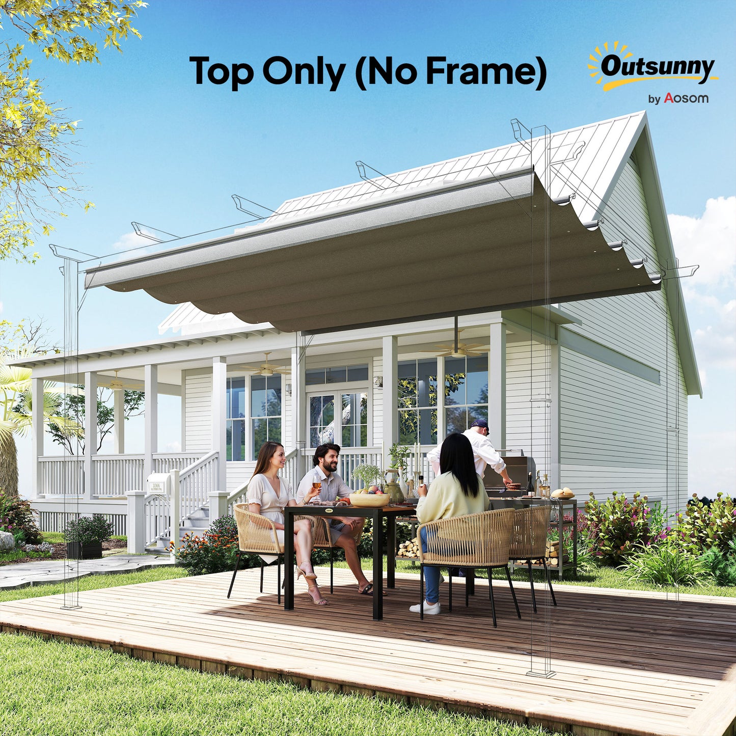 Retractable Pergola Cover, 3.5 x 2.6 m Replacement Canopy Fabric
