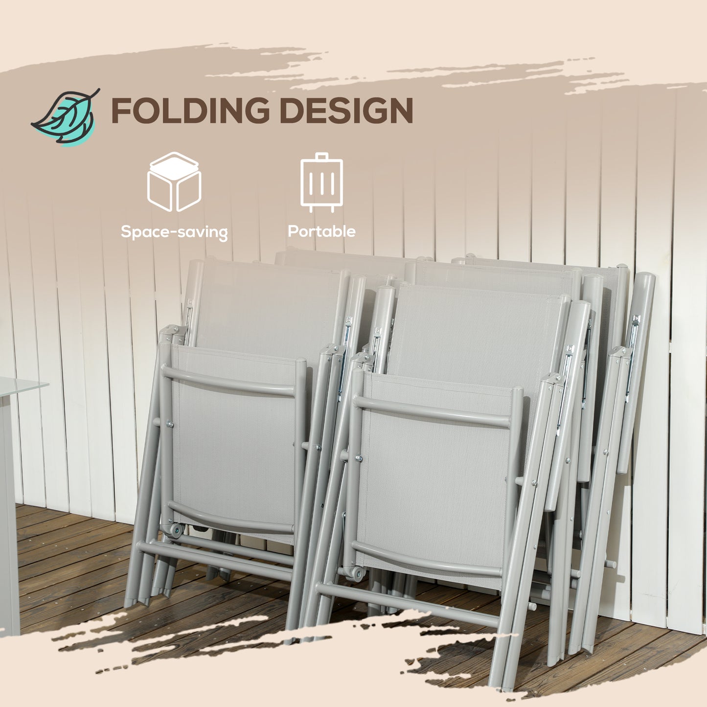 7 Piece Garden Dining Set, Outdoor Table and 6  Folding