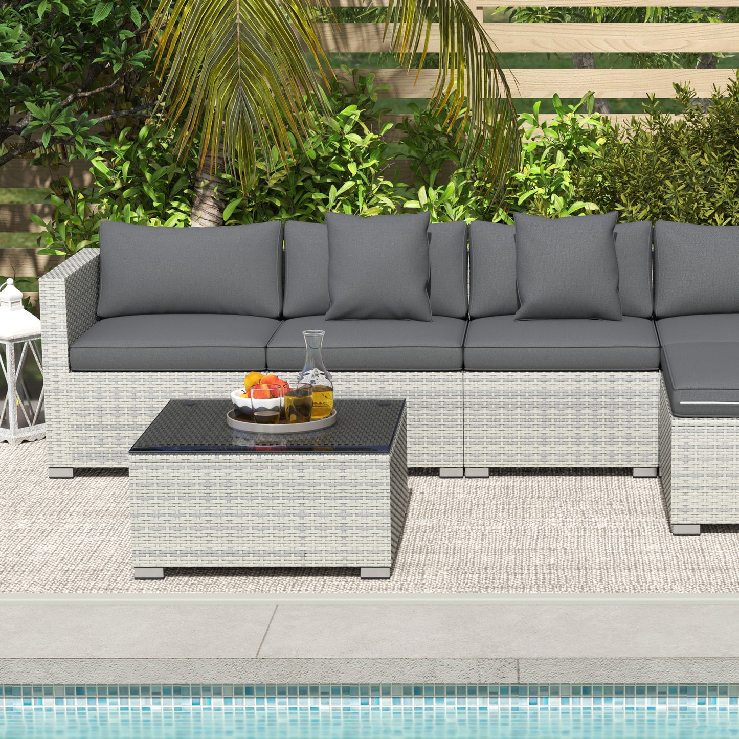 6 Pieces Rattan Corner Sofa Set