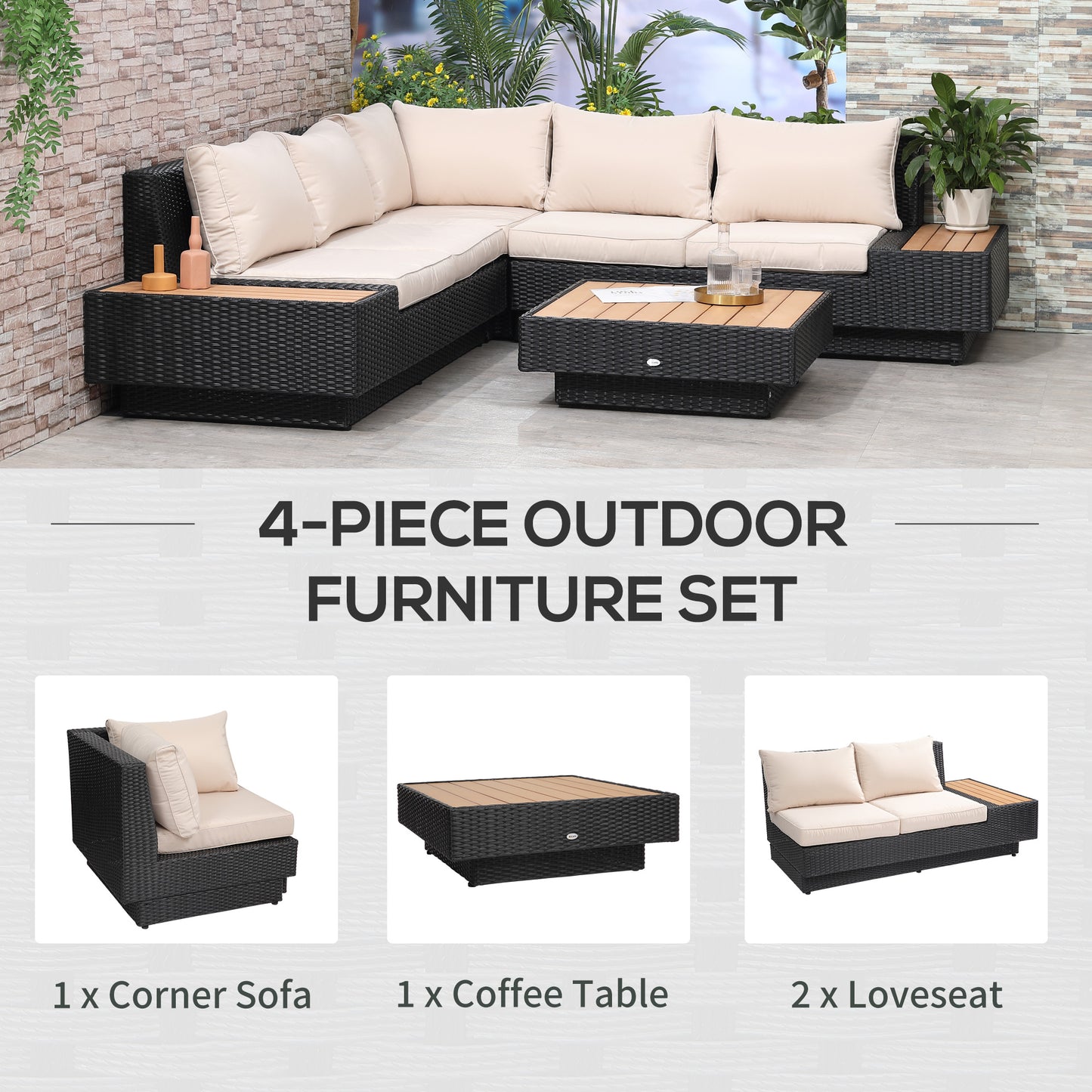 5-Seater Rattan Garden Furniture Outdoor Sectional Corner Sofa