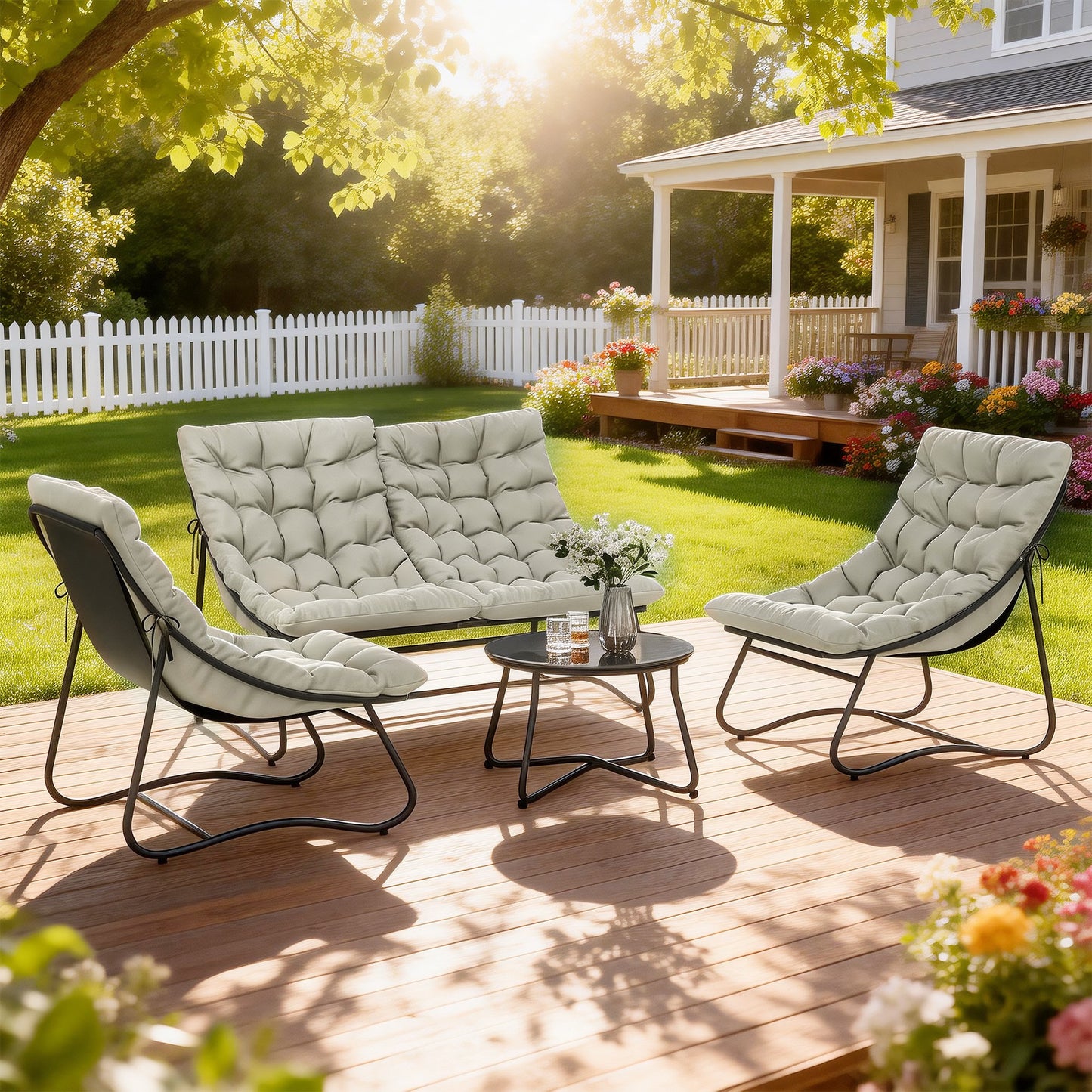 4 Seater Garden Furniture Set, Conversation Set with Loveseat Sofa