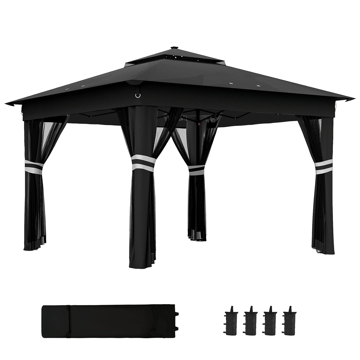 3.36 x 3.36m Pop Up Gazebo Party Tent with Solar-Powered LED Lights