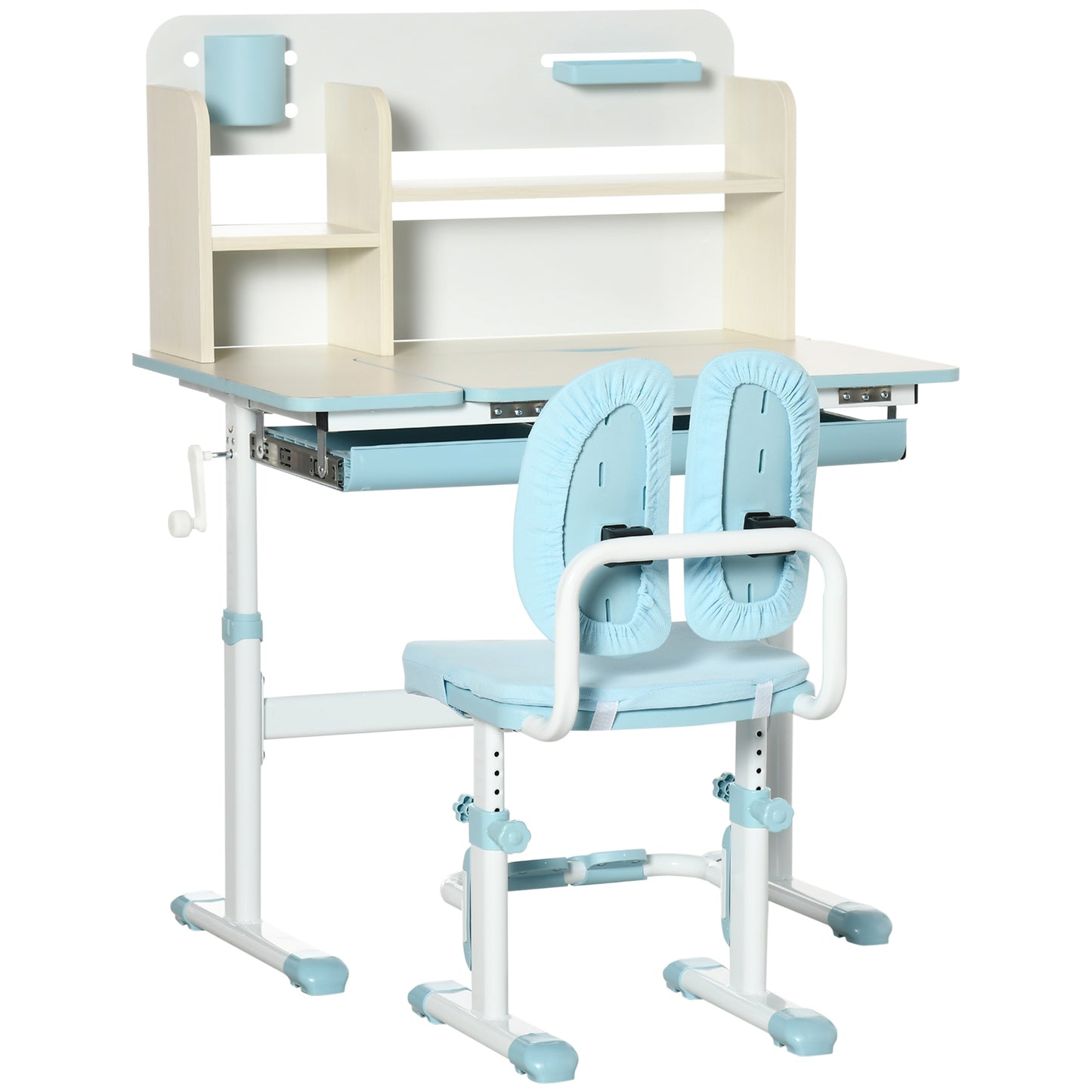 Kids Desk and Chair Set, with Storage Shelves, Washable Cover