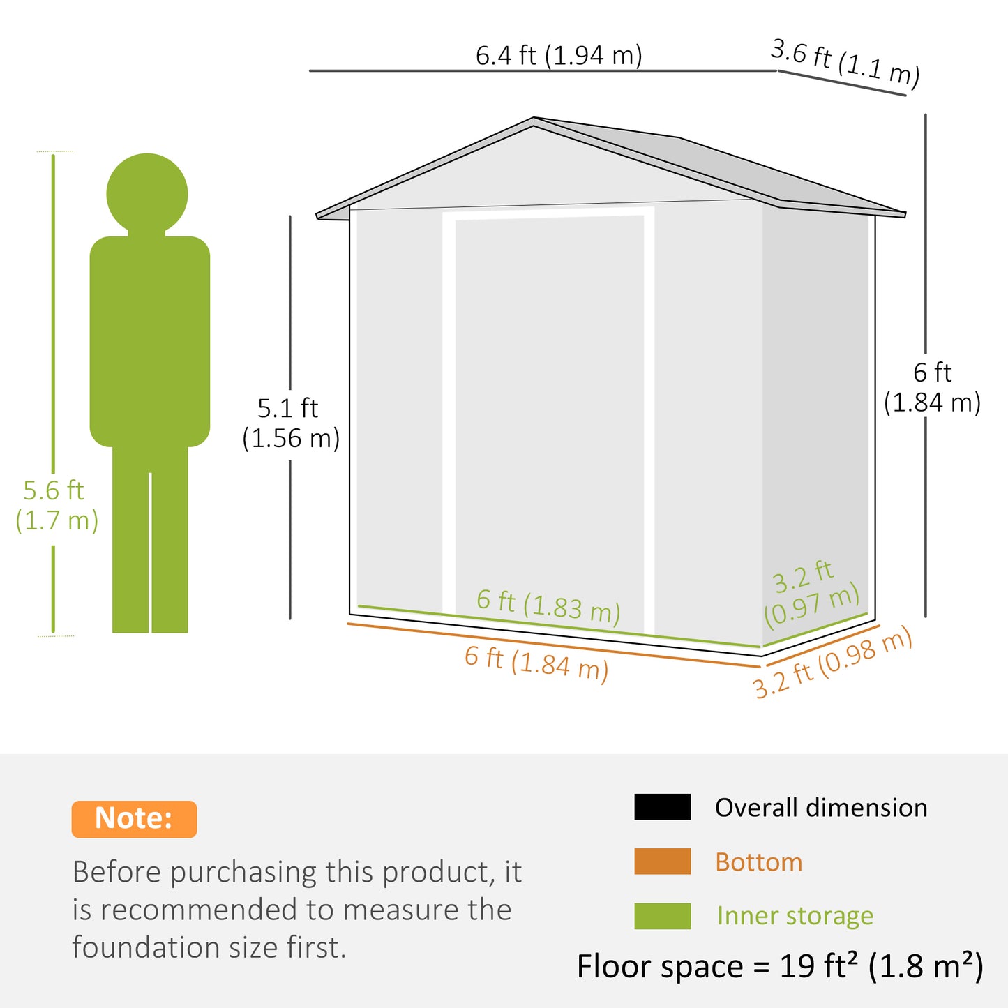 6.5ft x 3.5ft Metal Garden Storage Shed for Outdoor Tool Storage