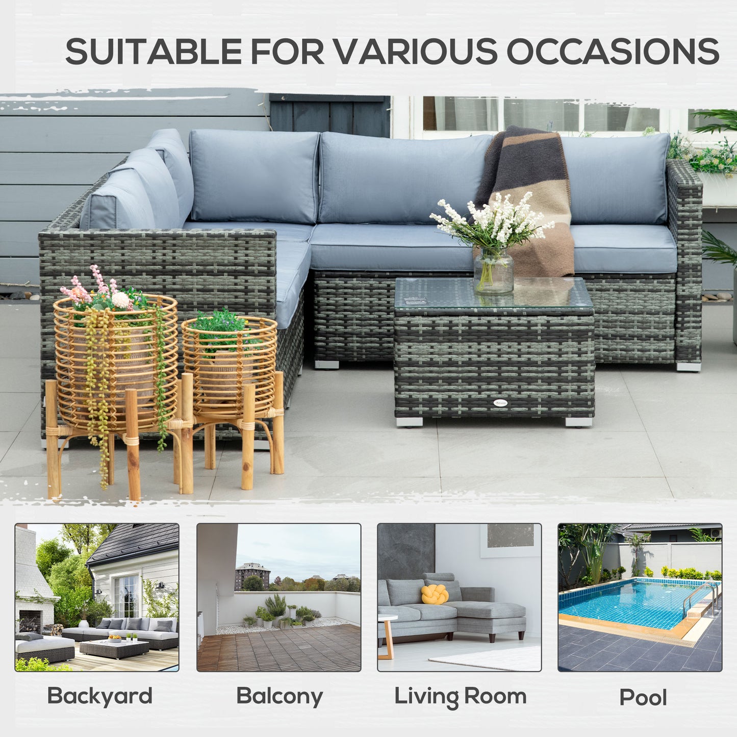 Four-Piece Rattan Sofa Set with 11 Cushions, Steal Frame