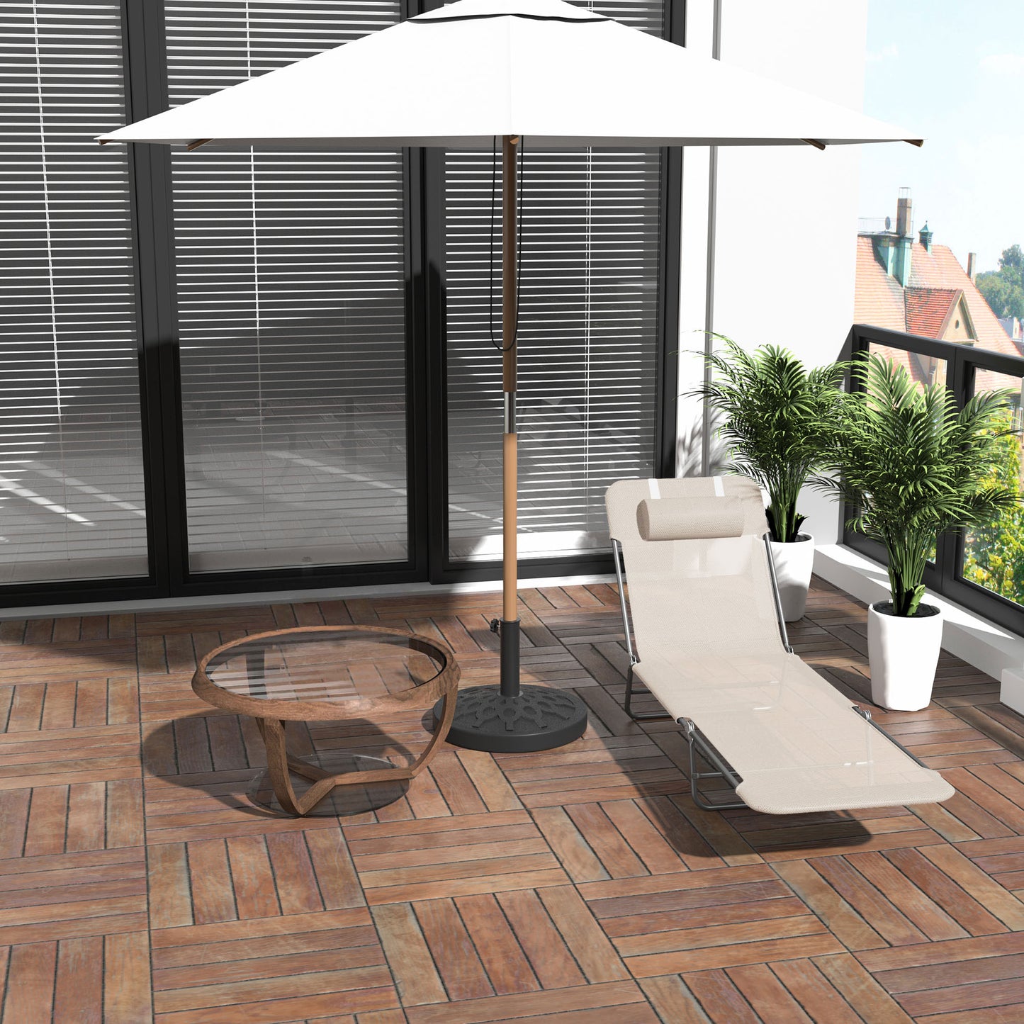 Folding Sun Lounger, Texteline Reclining Sun Bed