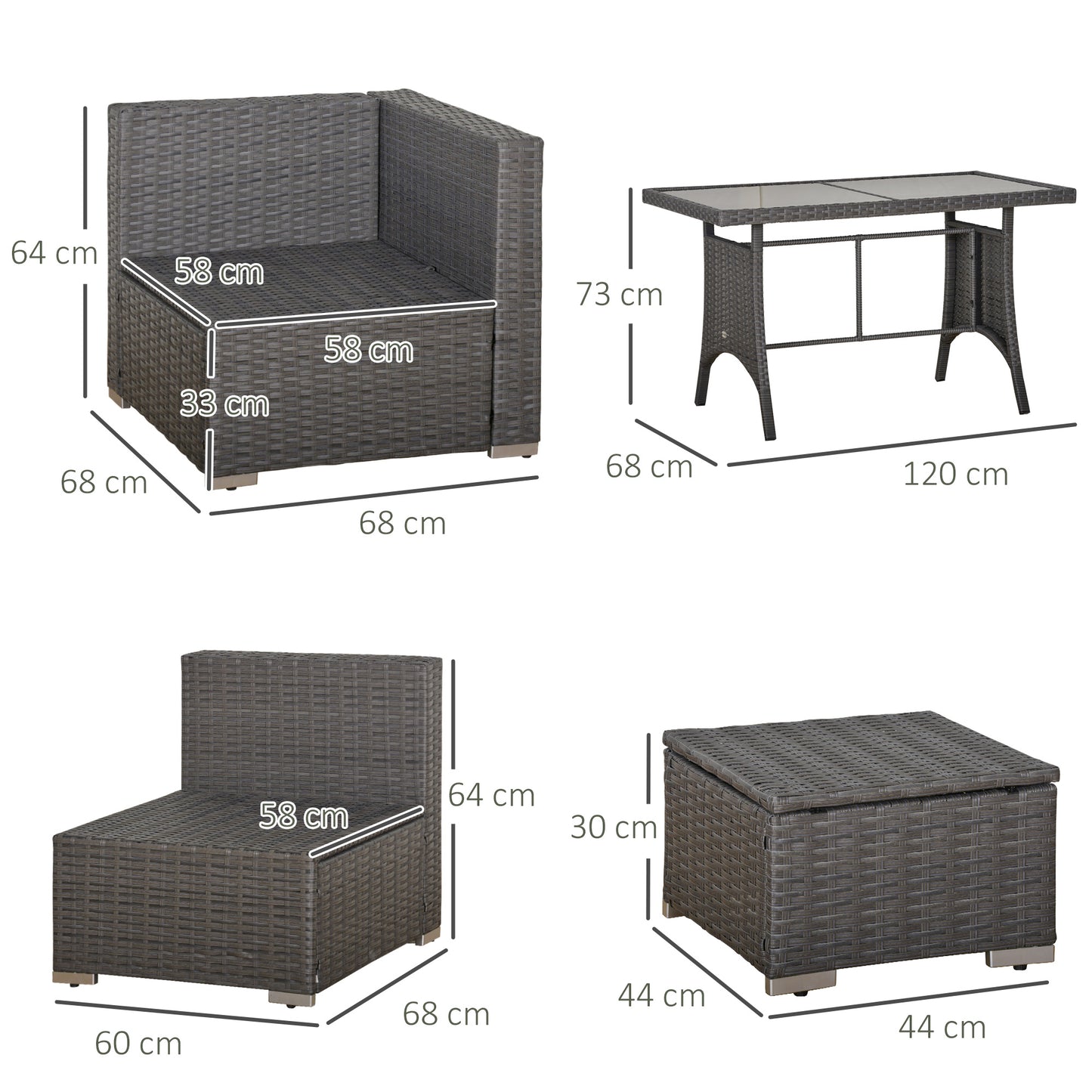 9-Seater Garden Rattan Furniture 10 Pcs Rattan Corner Dining Sofa