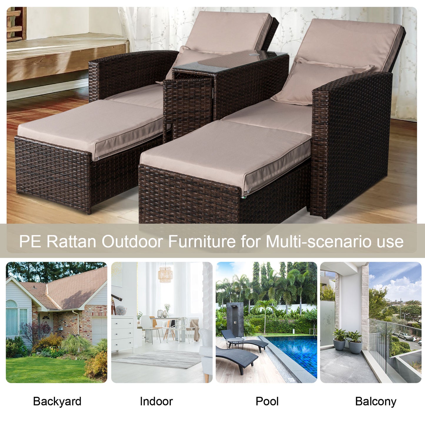 2-Seater Rattan Sofa Lounger Set