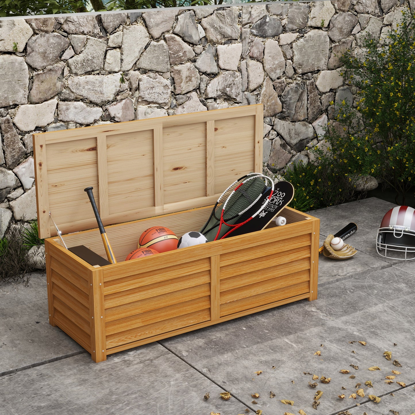292L Outdoor Storage Box, Wooden Deck Box Garden Storage Container