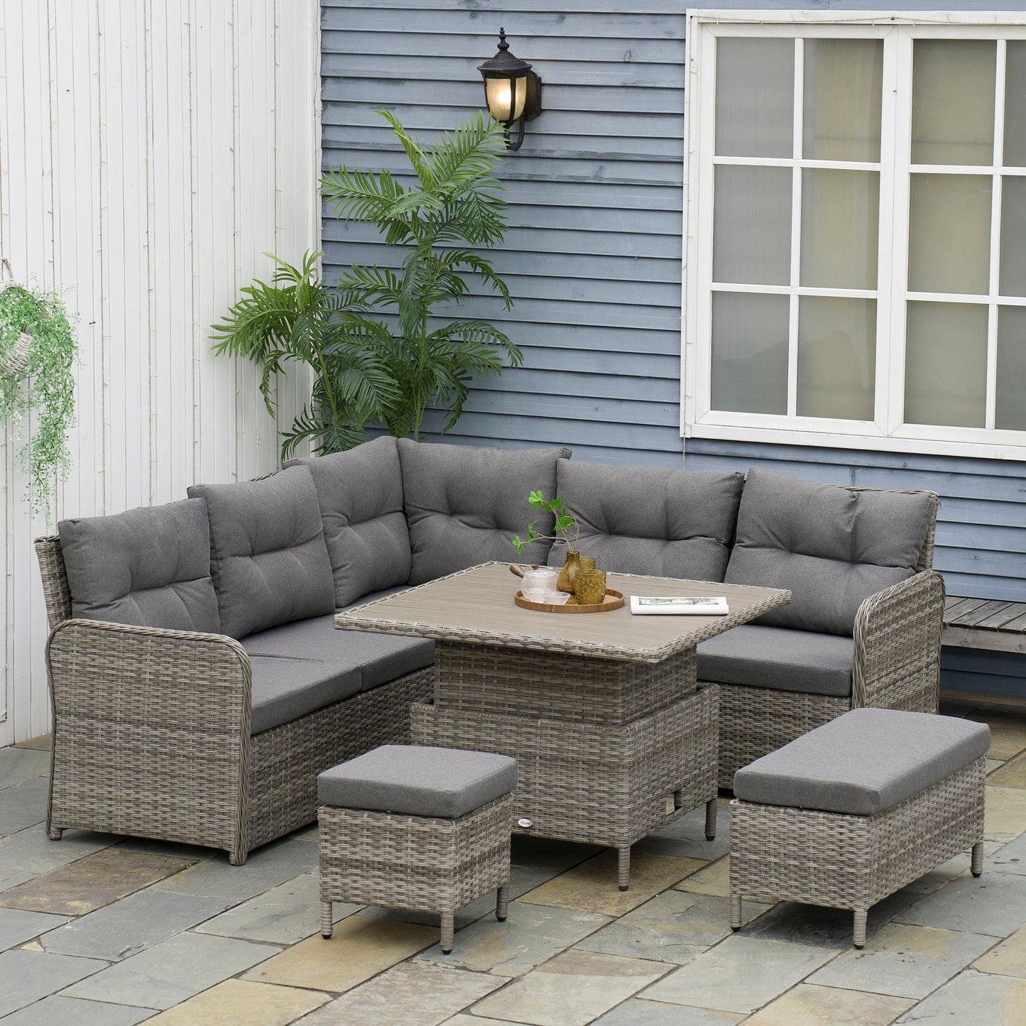 6 Pieces Outdoor PE Rattan Garden Furniture