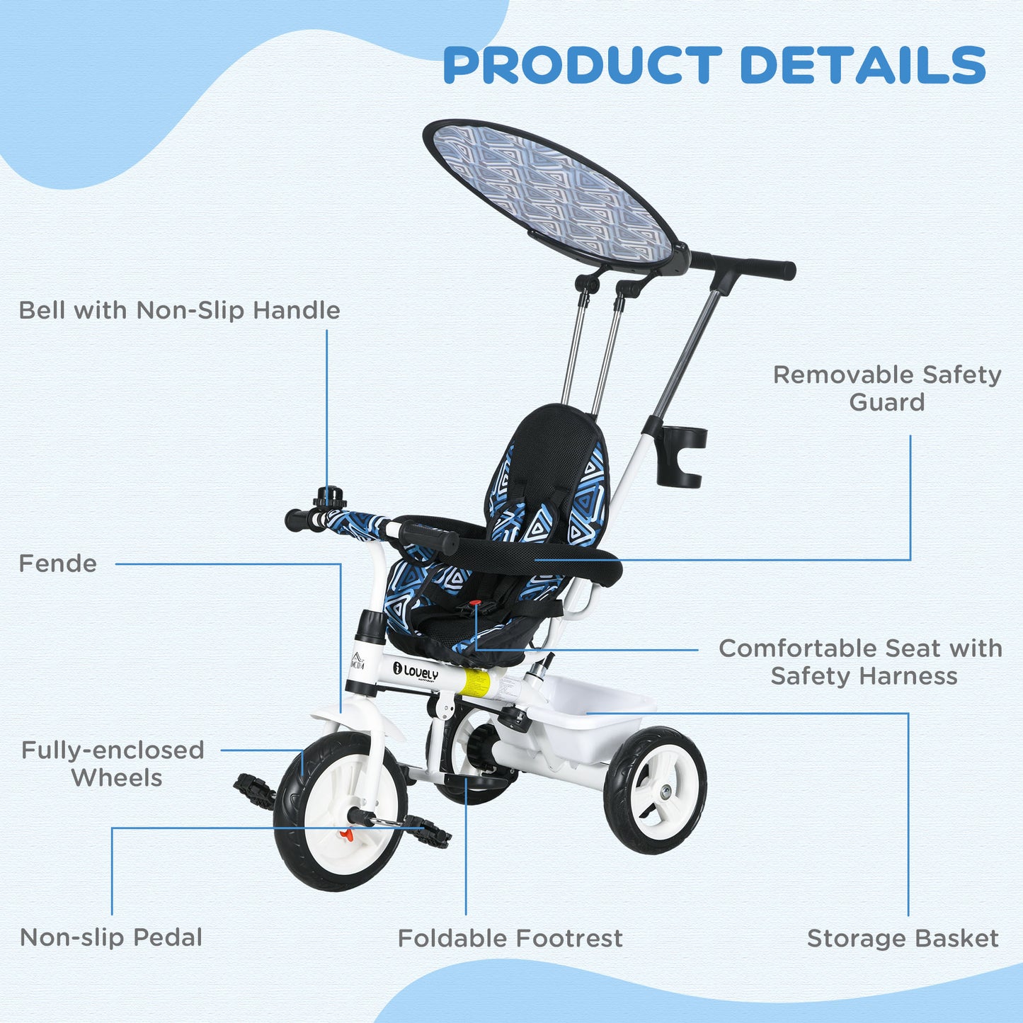 6 in 1 Tricycle for Kids with 5-point harness straps, Removable Canopy (1)