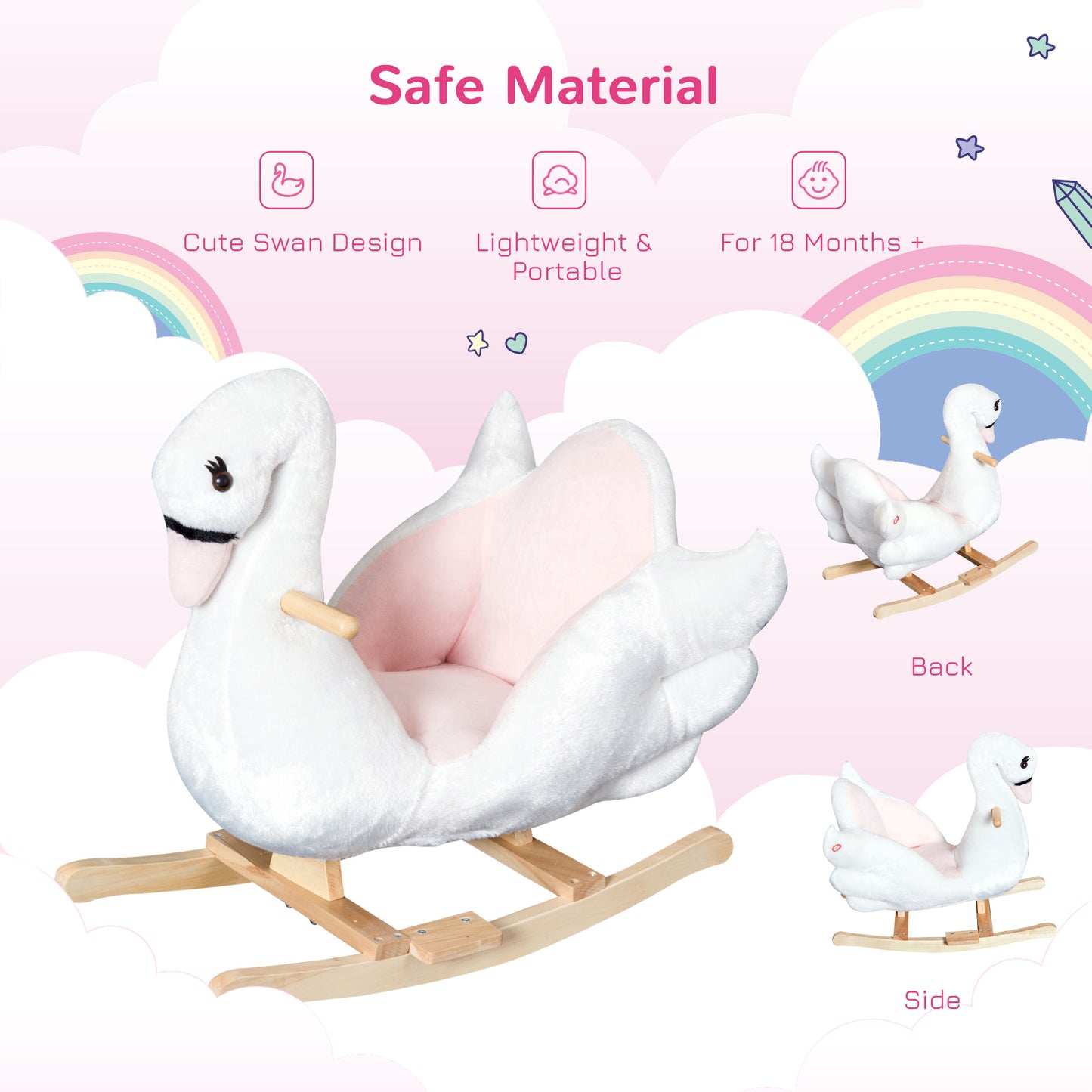 Kids Rocking Horse Plush Ride On Swan Toy w/ Safety Seat