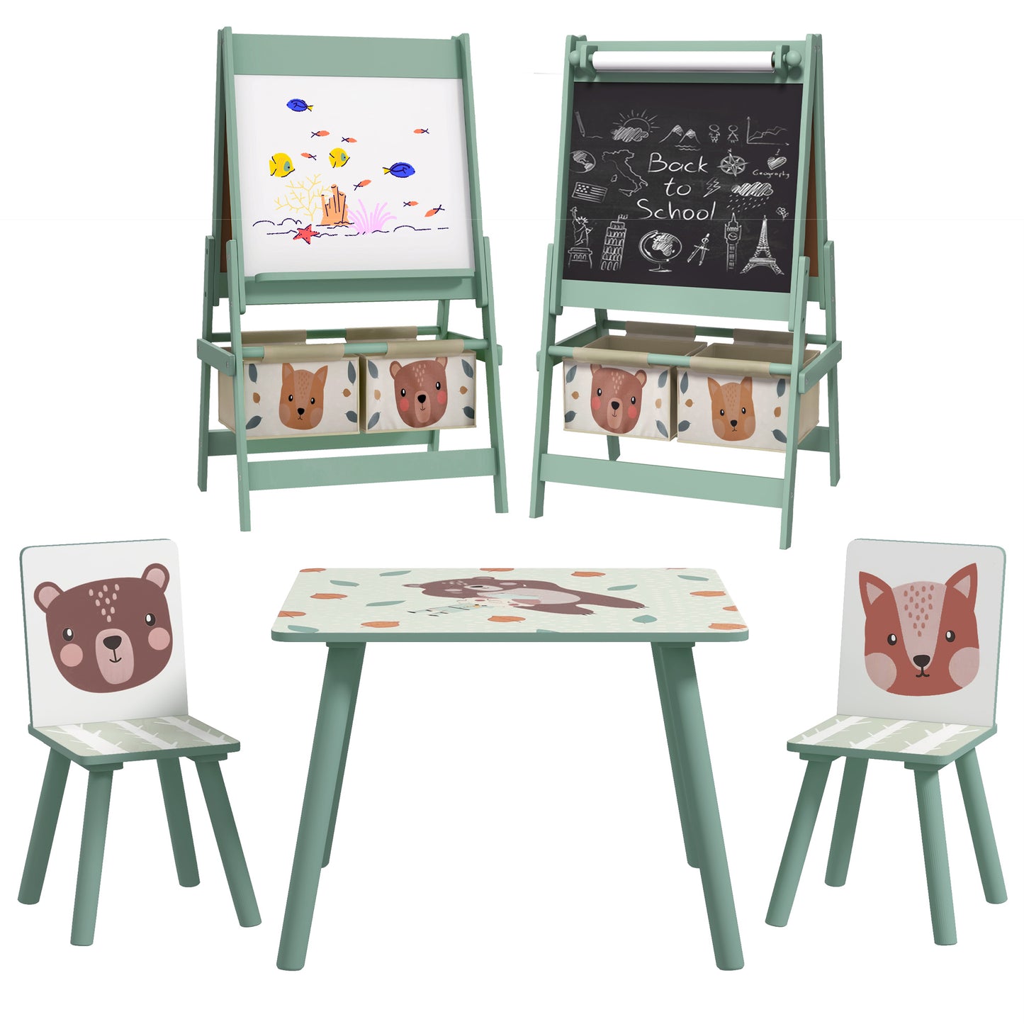 Kids Table and Chair Set and Kids Easel with Paper Roll