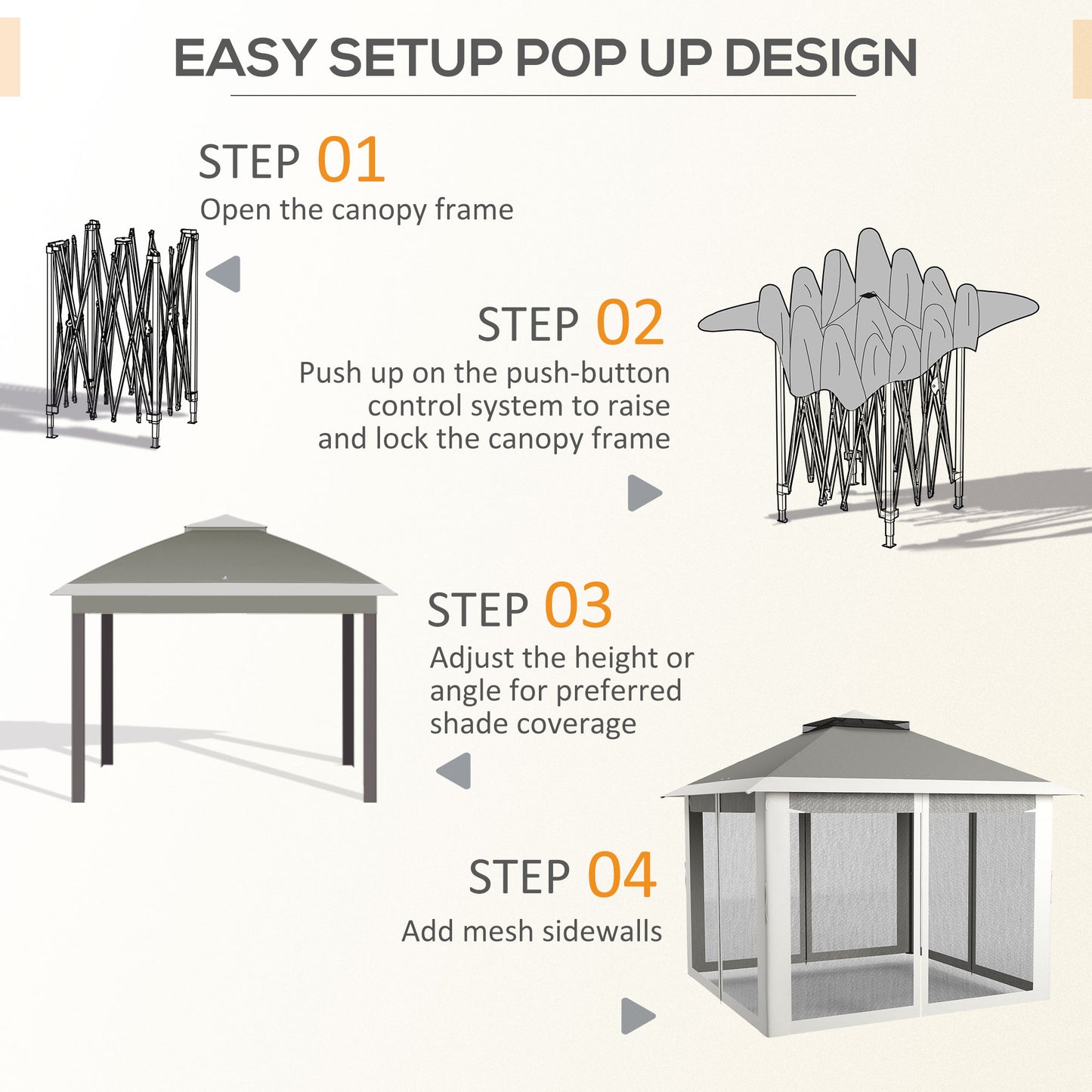 Pop Up Canopy Tent with Double Roof, Zipped Mesh Sidewalls