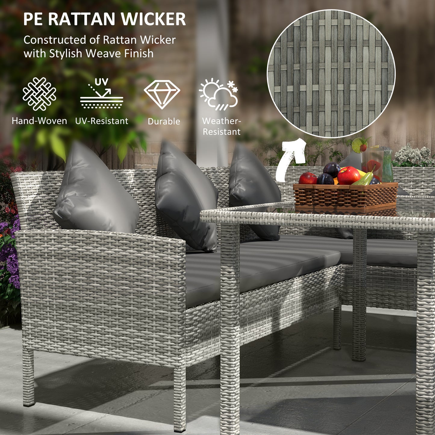 tsunny 6-Seater Rattan Dining Set Sofa Table Footstool Outdoor w/