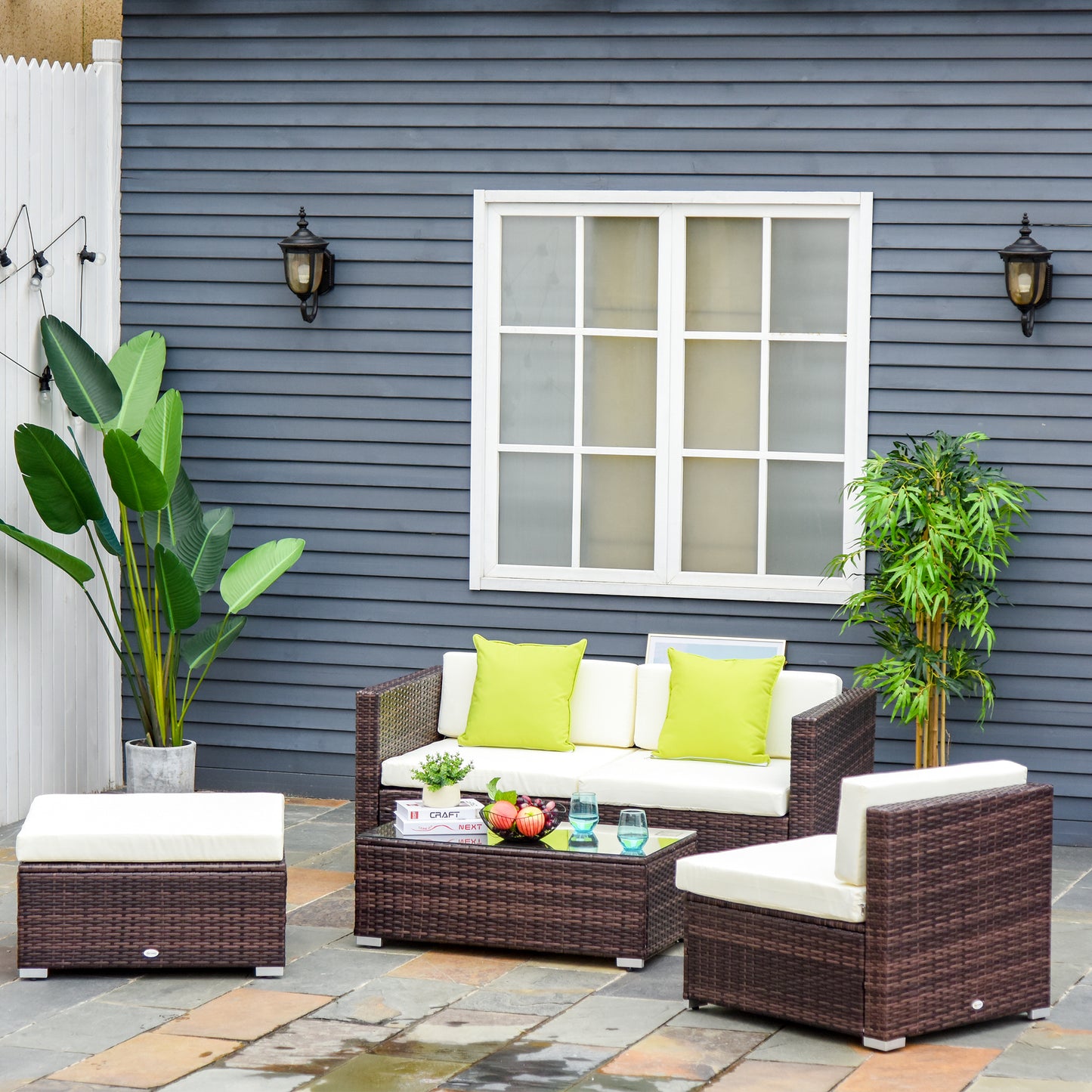 Rattan Corner Sofa Set 4-Seater Outdoor Garden Sofa for Patio