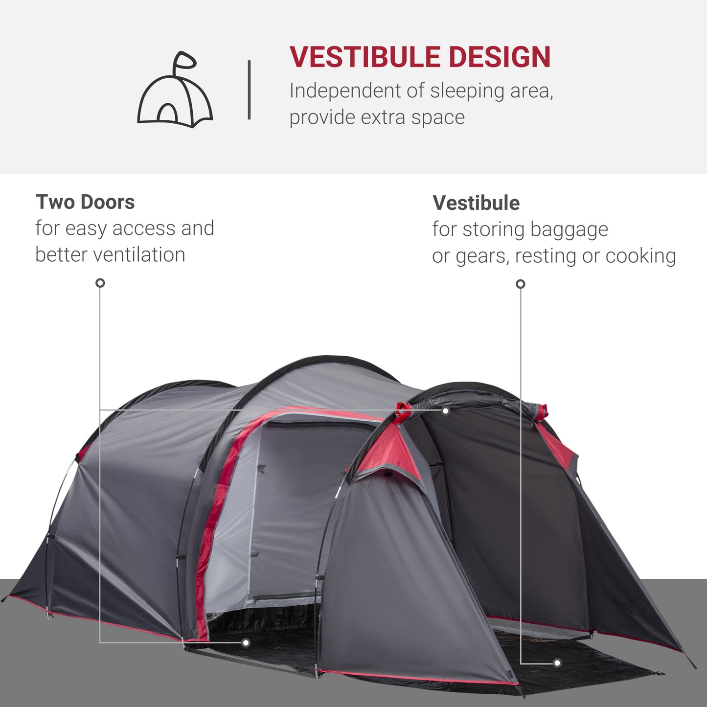 2-3 Person Tunnel Tent with Sewn-in Groundsheet, Air Vents, Rainfly