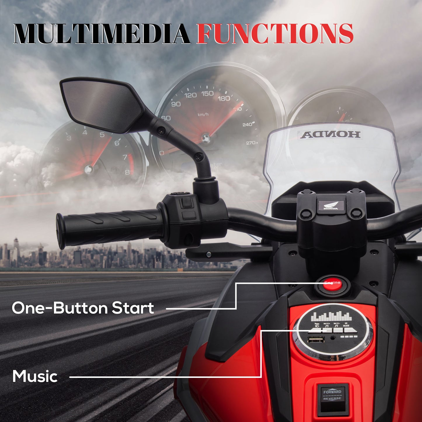 12V Honda Licensed Kids Electric Motorbike w/ Music, Safety lights