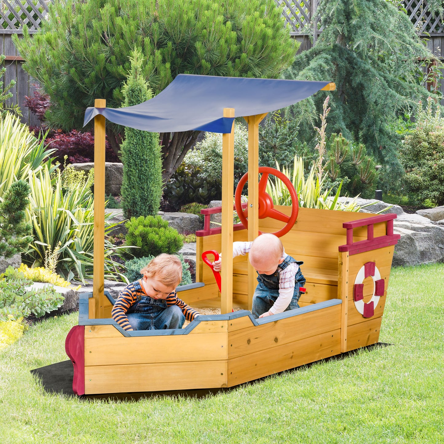 Sand Pit, Kids Wooden Sandbox Pirate Ship