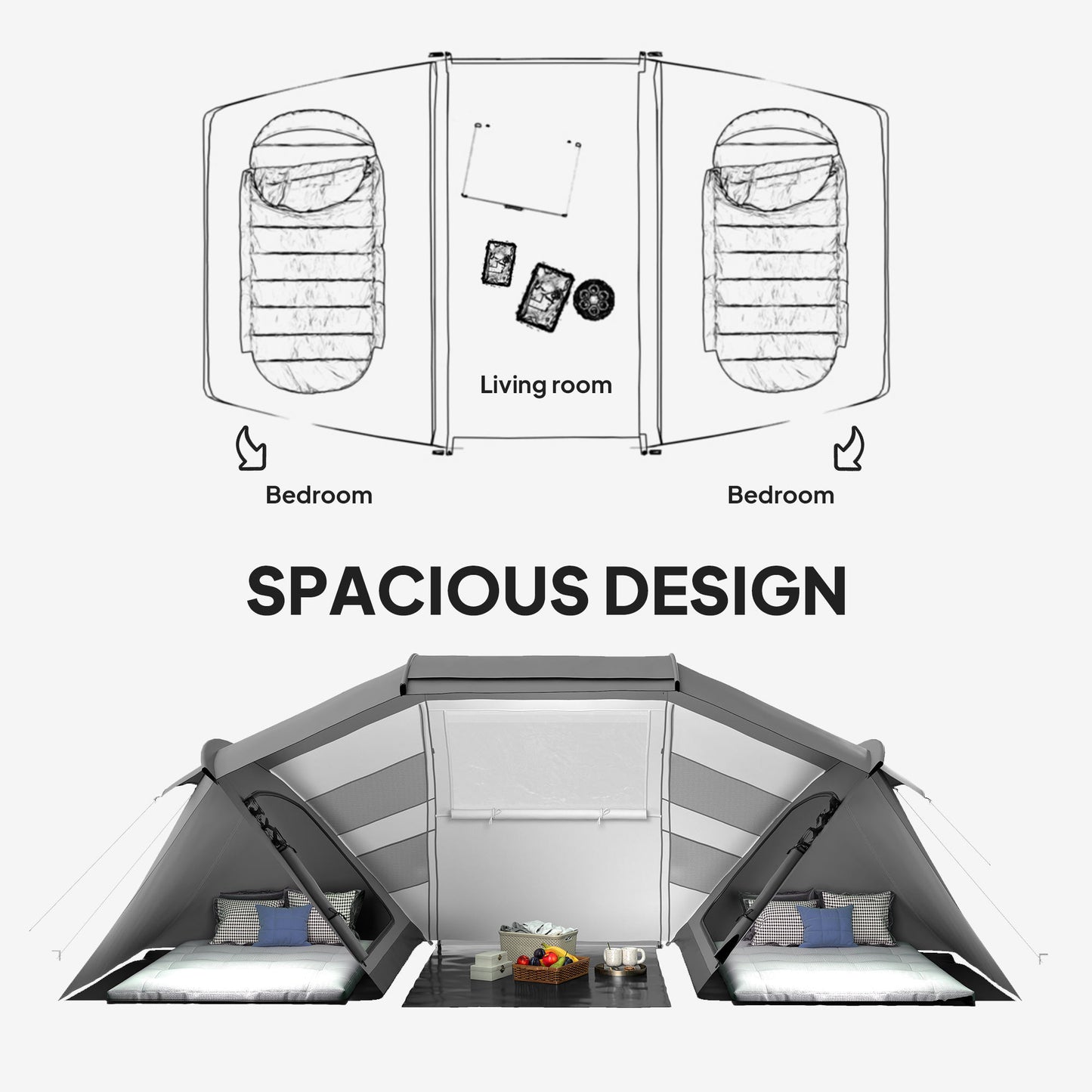 4-6 Man UV Protection Camping Tent - Charcoal Grey and