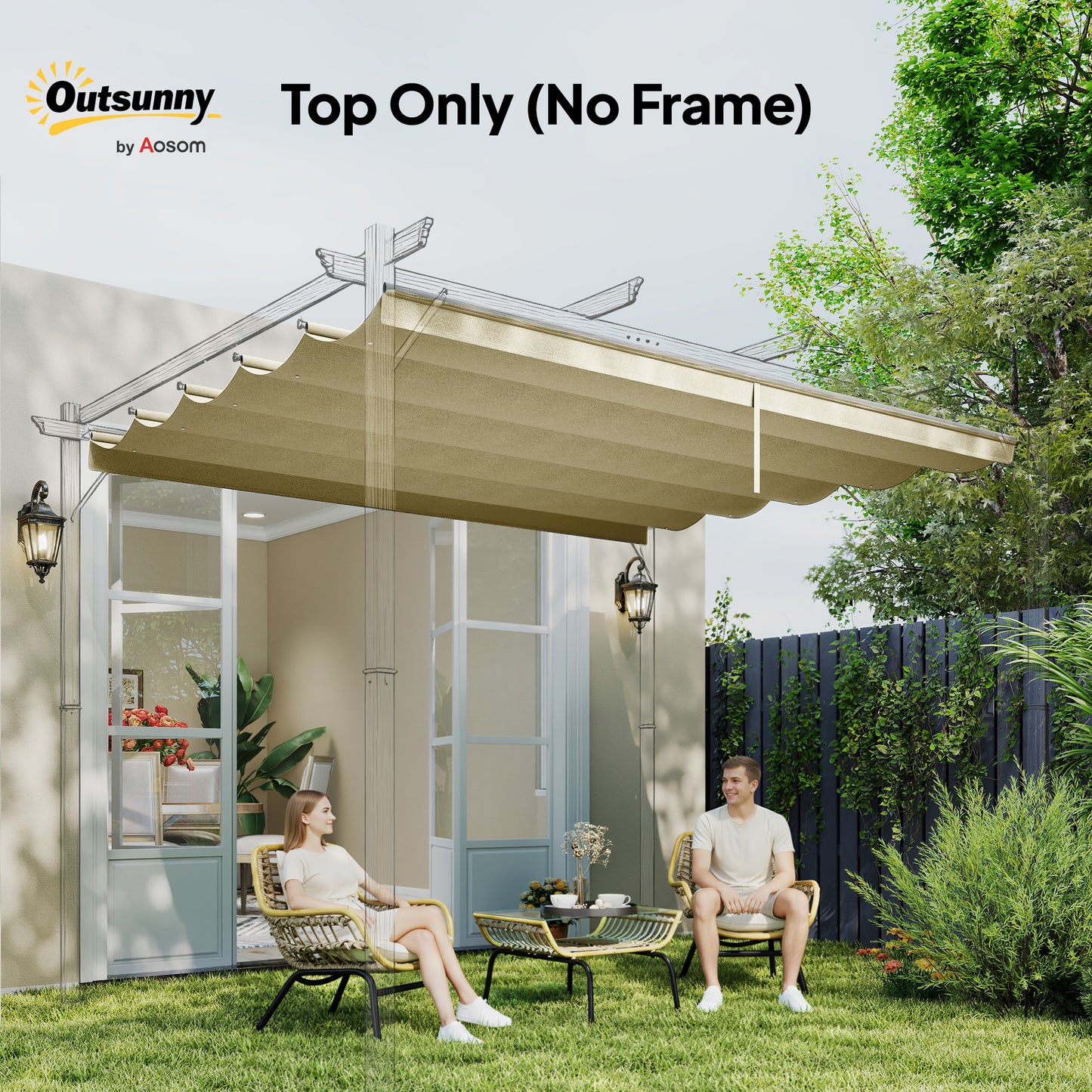 Retractable Pergola Cover, 3.5 x 2.6 m Replacement Canopy Fabric