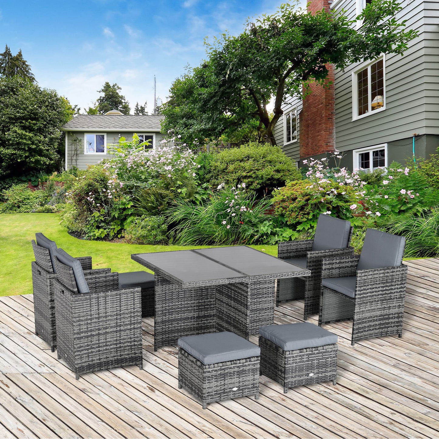 8-Seater Rattan Dining Set Garden Furniture Cushion Seat Woven Rattan