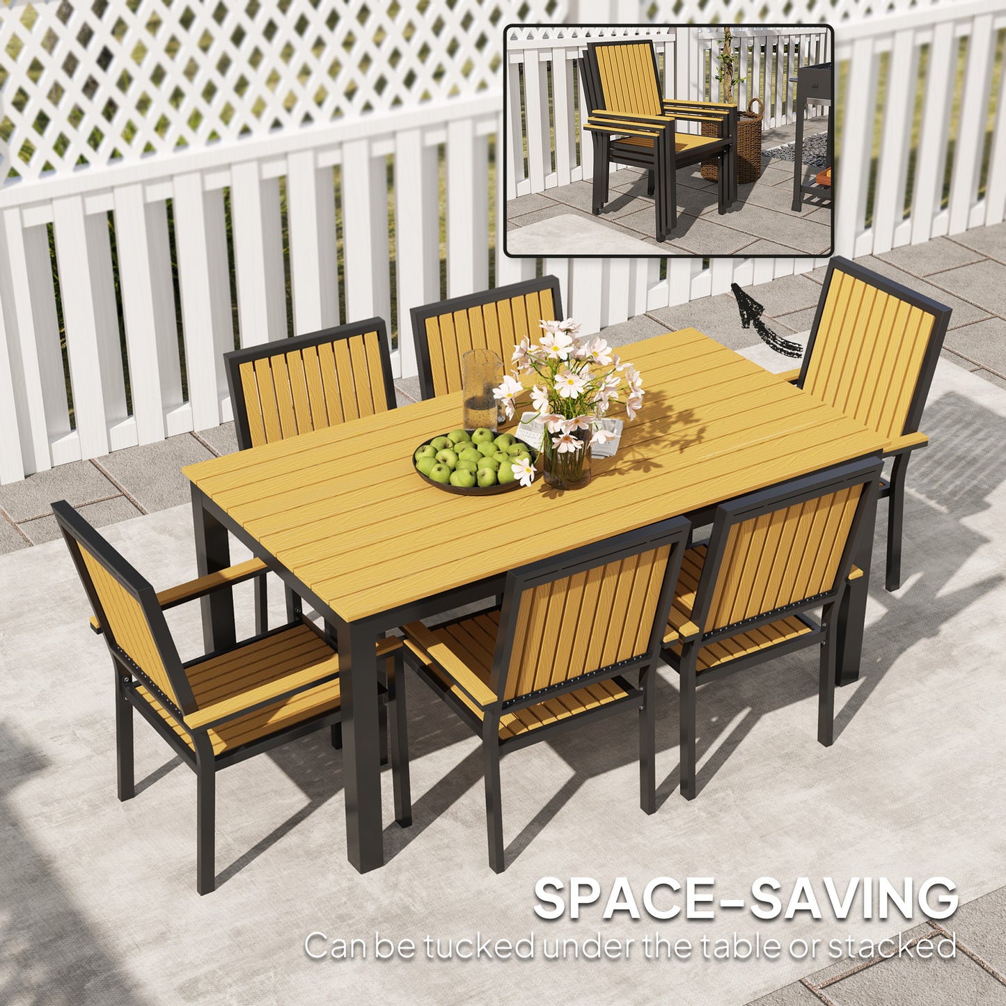 6 Seater Garden Dining Set with Stackable Chairs, Aluminium Frame (1)