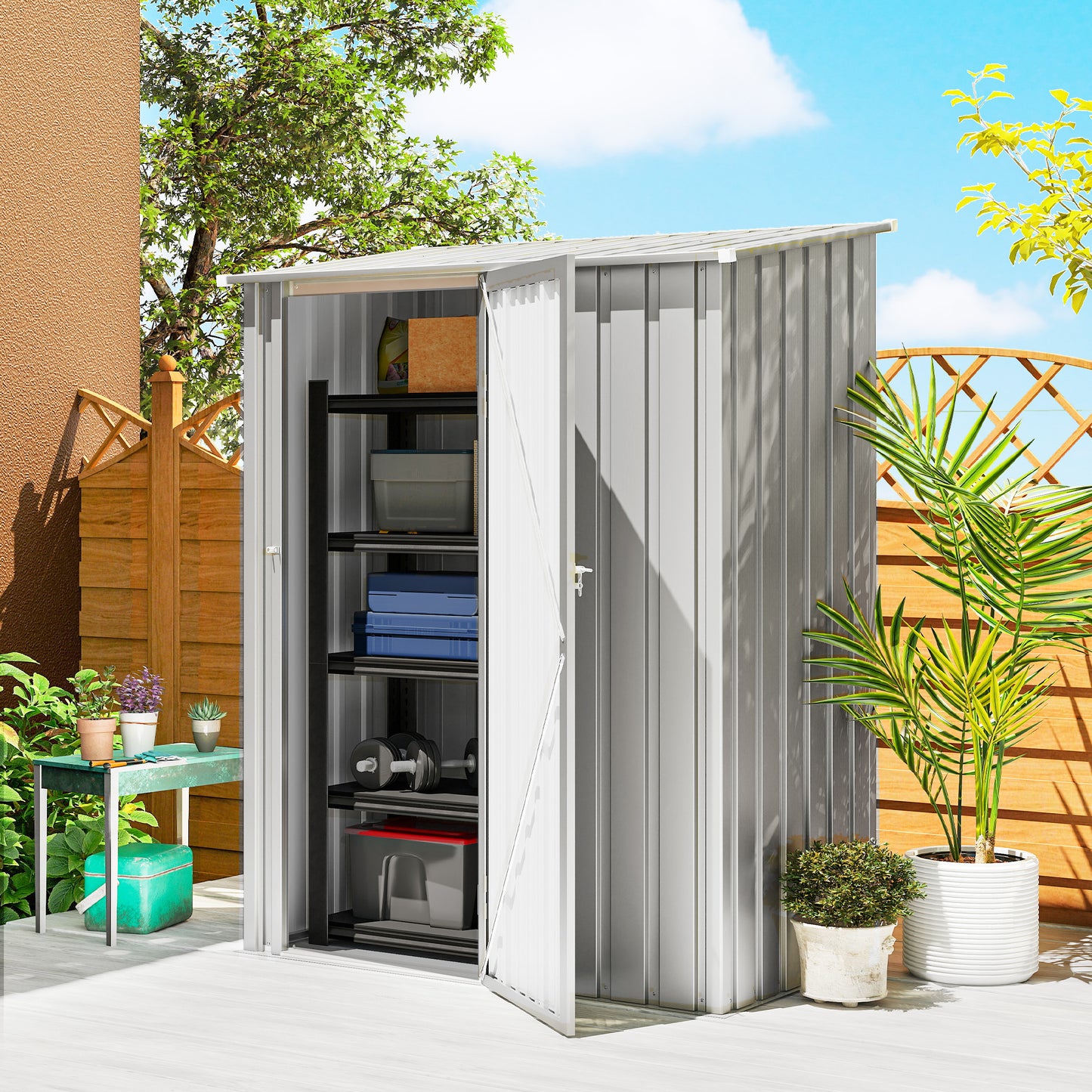 5ft x 3ft Garden Storage Shed, Outdoor Metal Shed with Sloped Roof