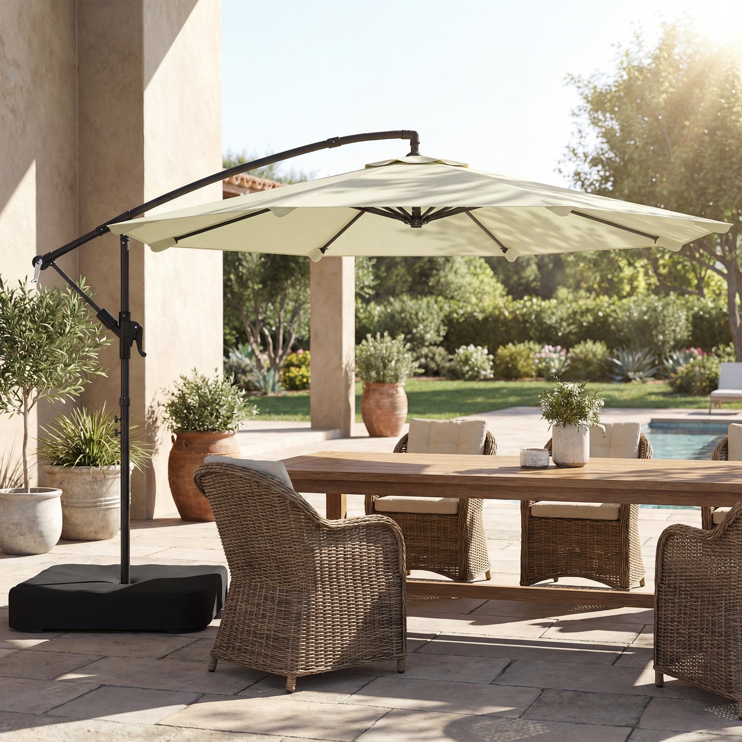 3 m Garden Cantilever Parasol with Cross Base, Sandbag
