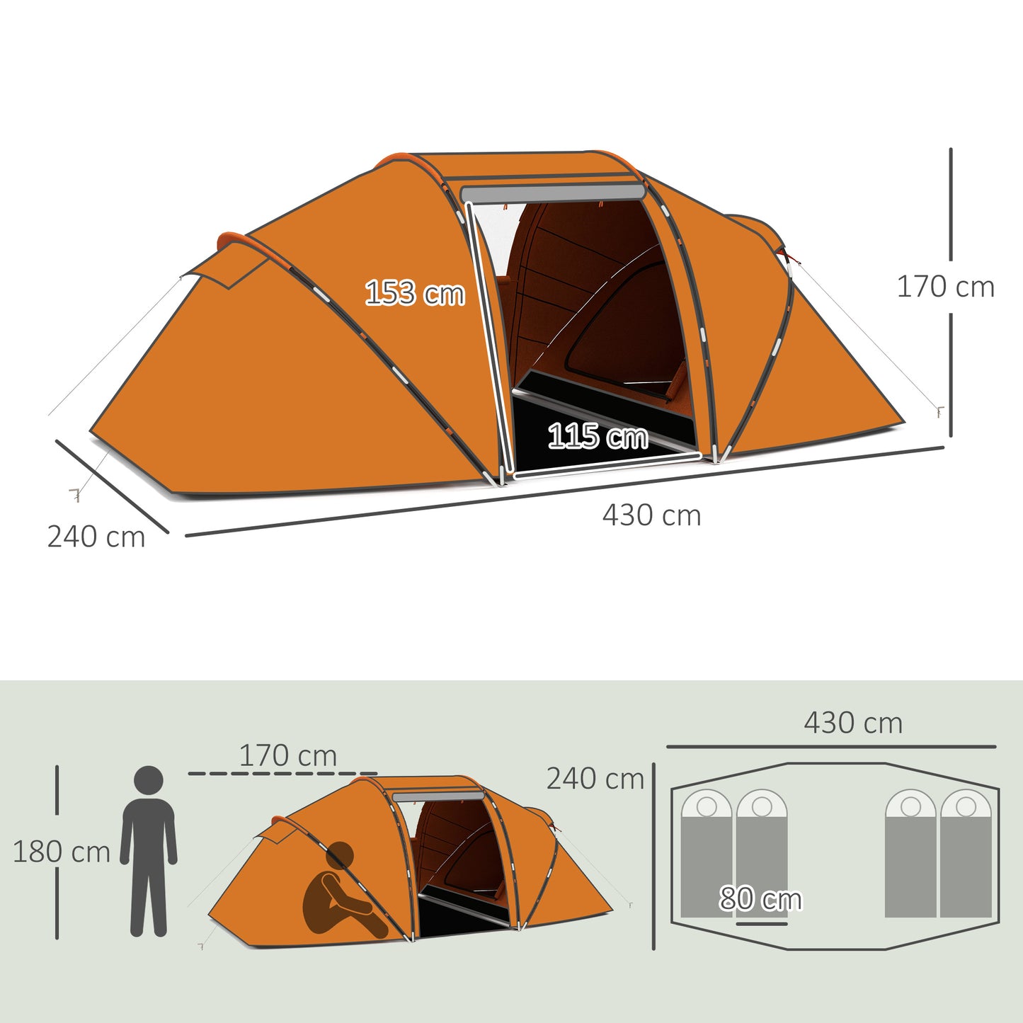 4-6 Man Camping Tent with Living Area and 2 Bedrooms