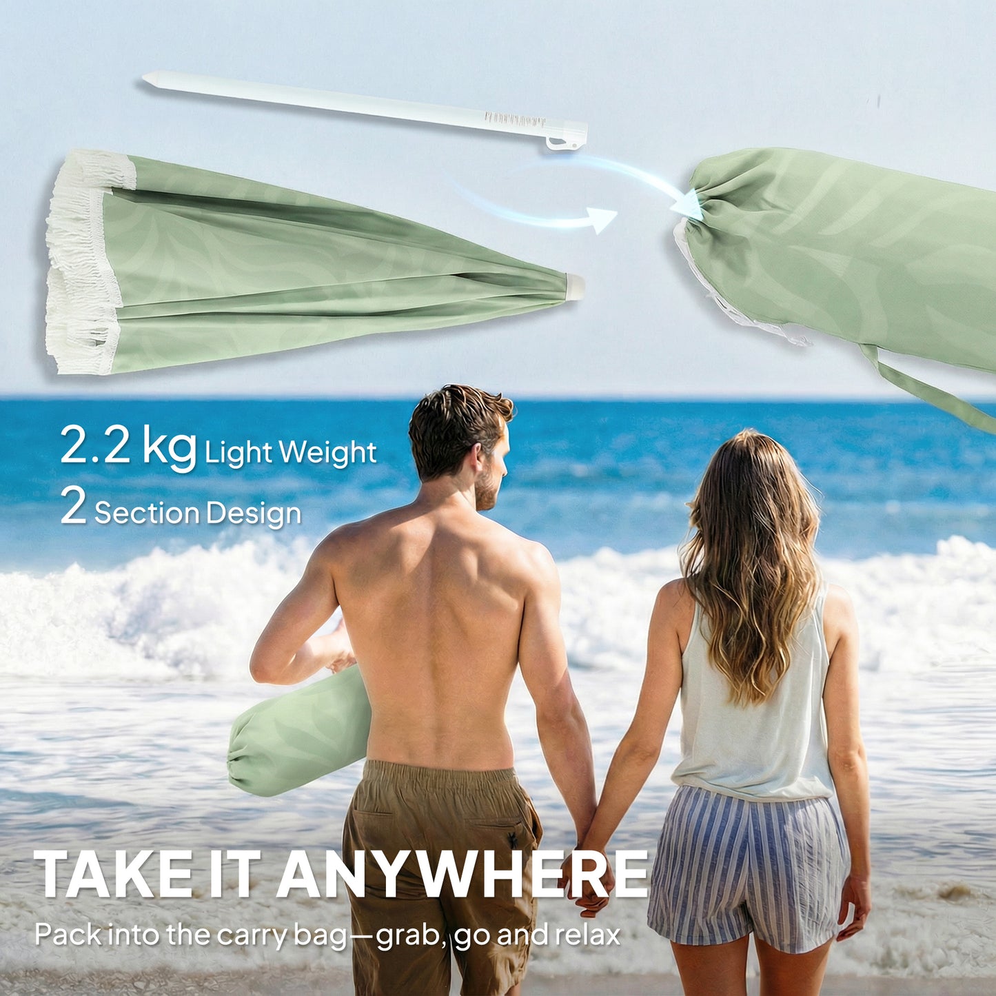 1.8 m Beach Umbrella Parasol with Sand Anchor
